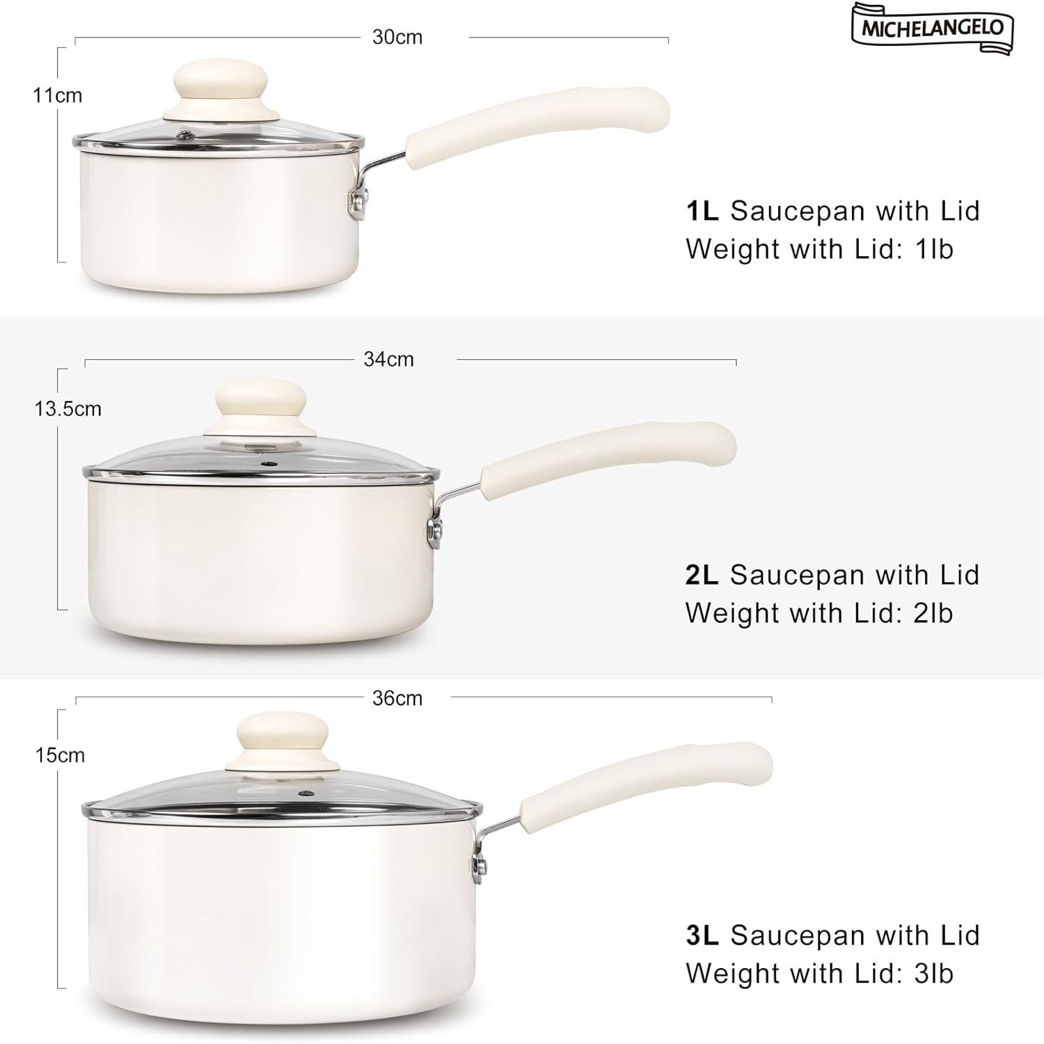 MICHELANGELO Nonstick Sauce Pan Sets, Ceramic Saucepan with Lid, Multipurpose Po