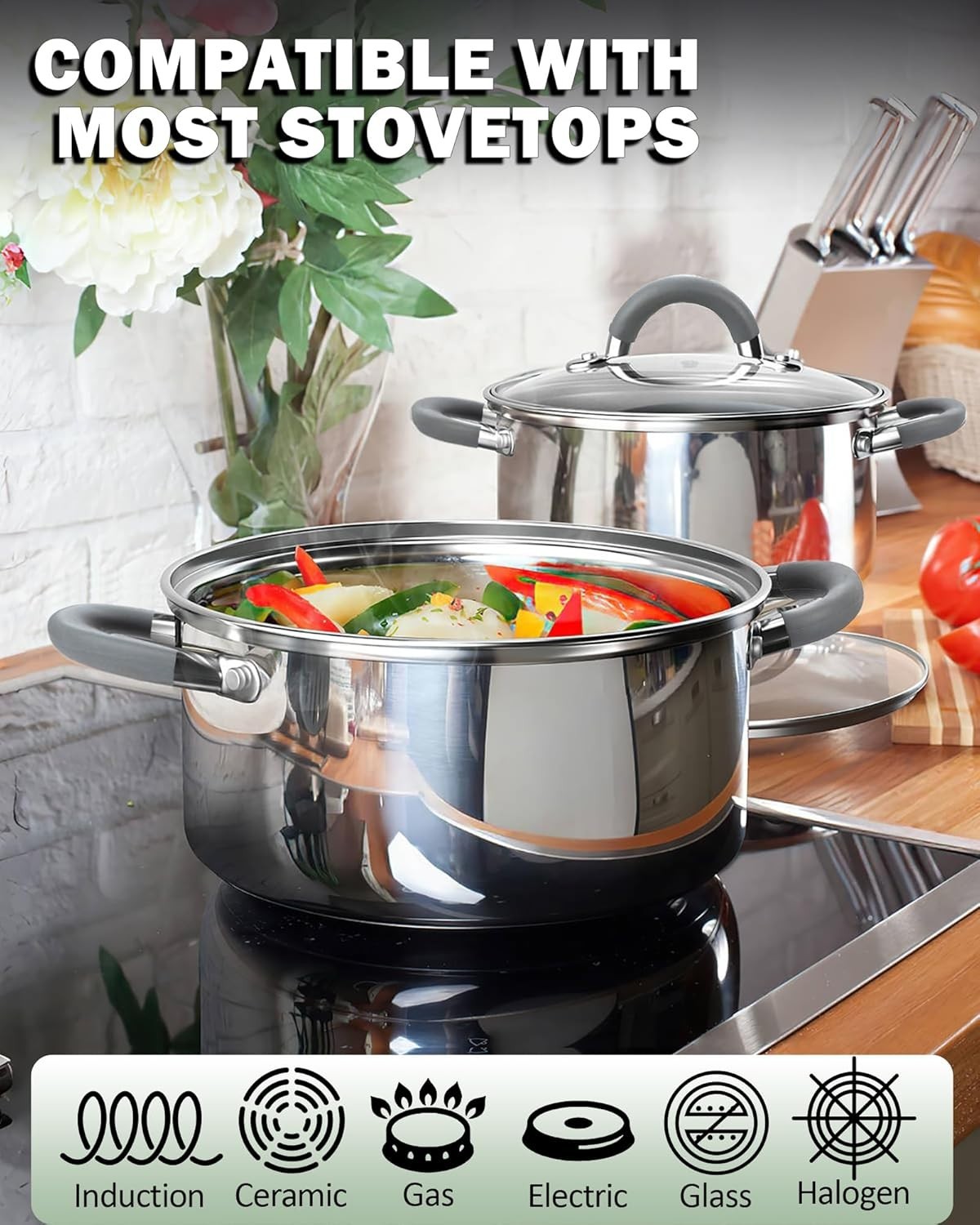 Versatile 8-Quart Cooking Pot – 18/10 Stainless Steel with Stay-Cool Handles