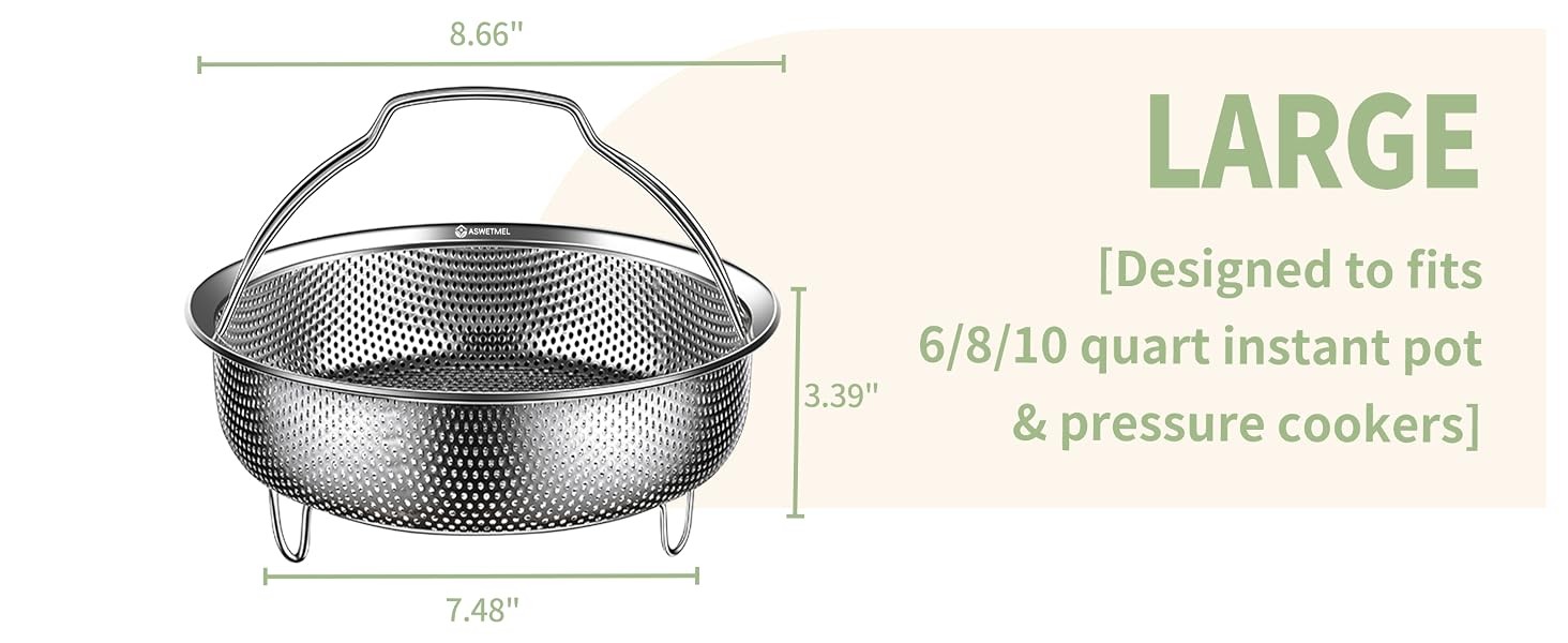Stainless Steel Steamer Basket with Handle and Glove Diameter 8.66″, Steamer