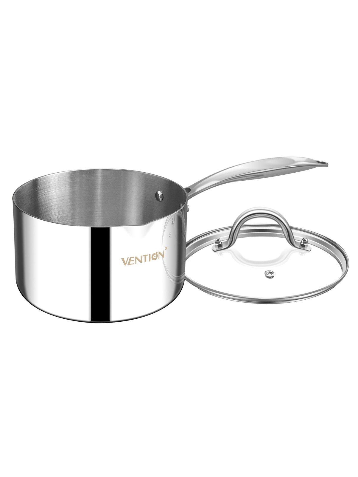 TriPly Stainless Steel Small Saucepan Pot With Lid Pour Spout 1.4 Quart