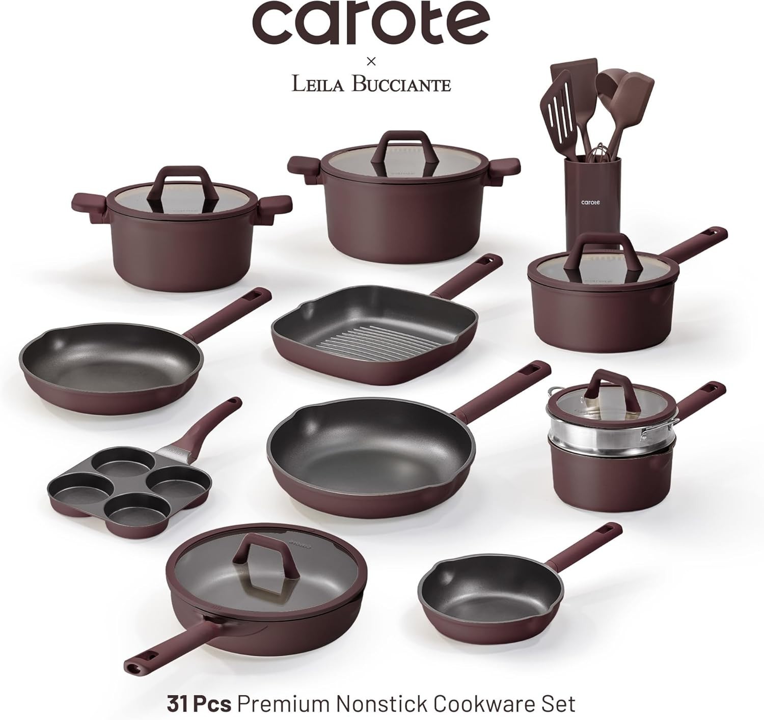 31PCS Pots and Pans Set, Nonstick Cookware Set Kitchen Non Stick Induction Ti…