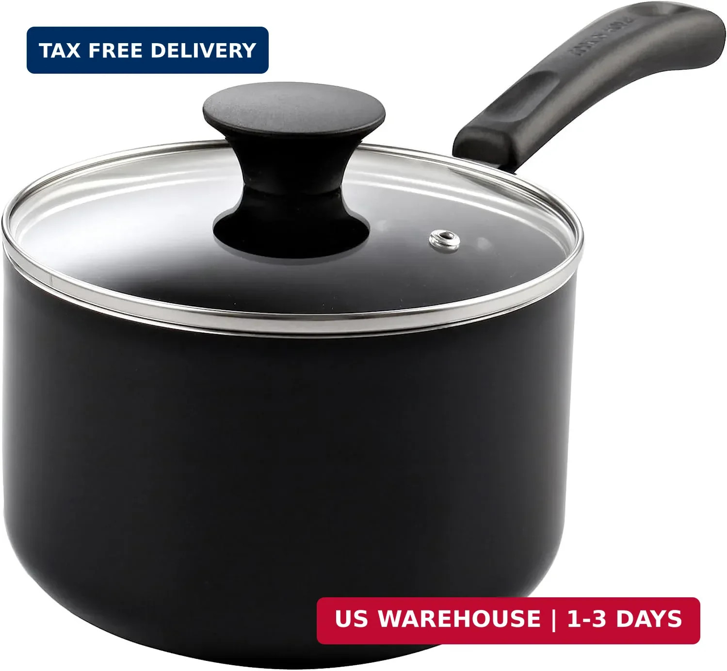 Cook N Home Basic 3 Quart Nonstick Saucepan with Glass Lid, Non Stick Aluminum S