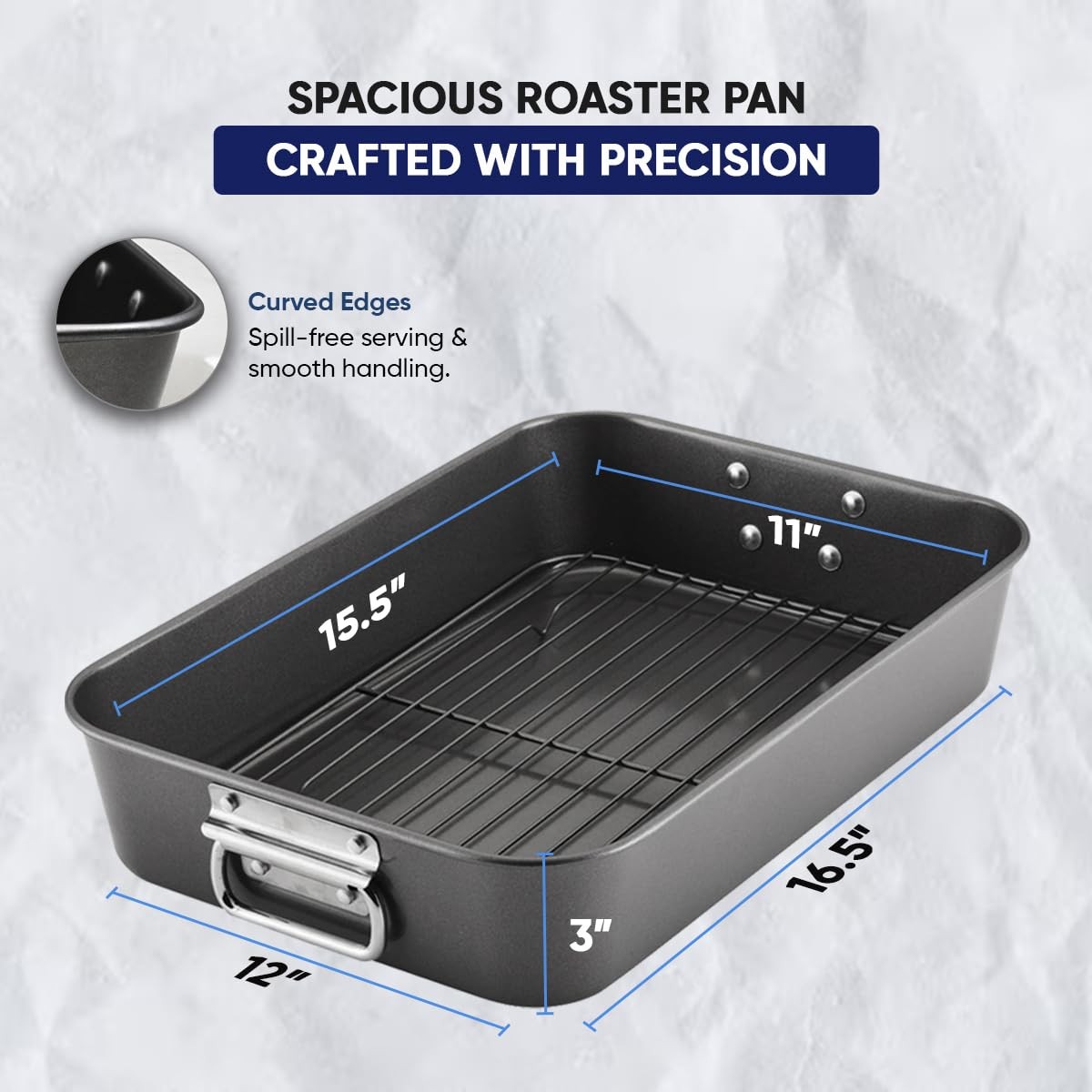 Roasting Pan 11 Inch X 15.5 Nonstick Heavy Duty with Rack – Perfect for Turkey