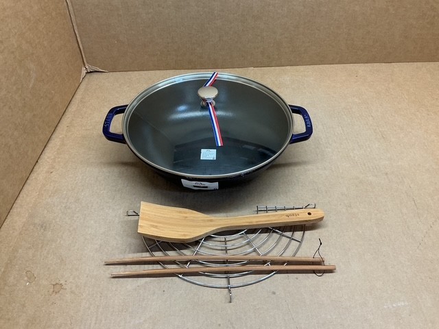 Staub Cast Iron Perfect Pan, Wok, Dutch Oven, 4.5-quart – Dark Blue