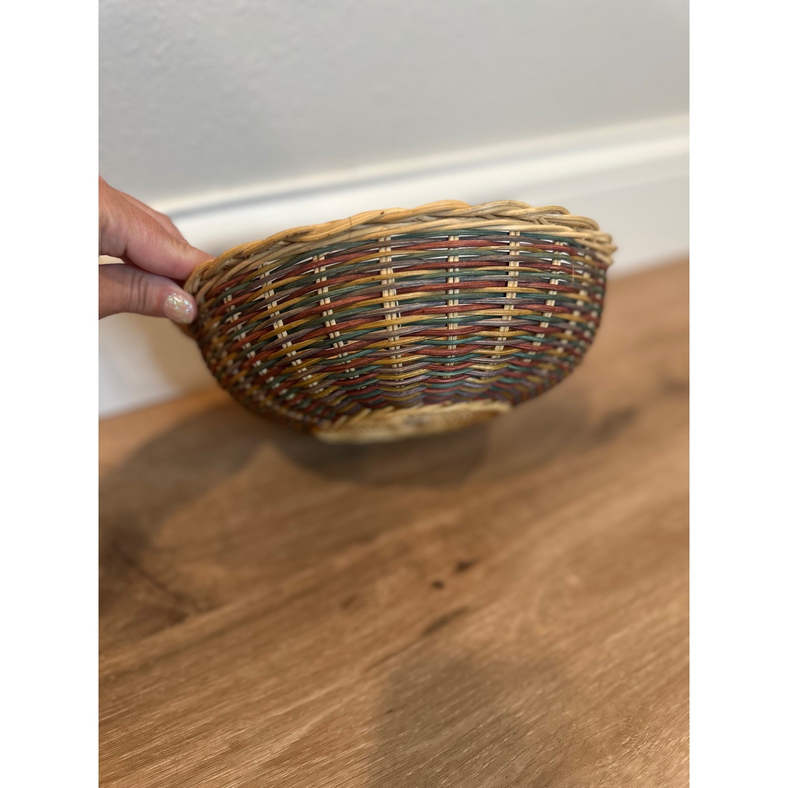 Wicker Casserole Basket Fits Pyrex 023 Multicolor 9 Inch Round Boho Cottage Farm