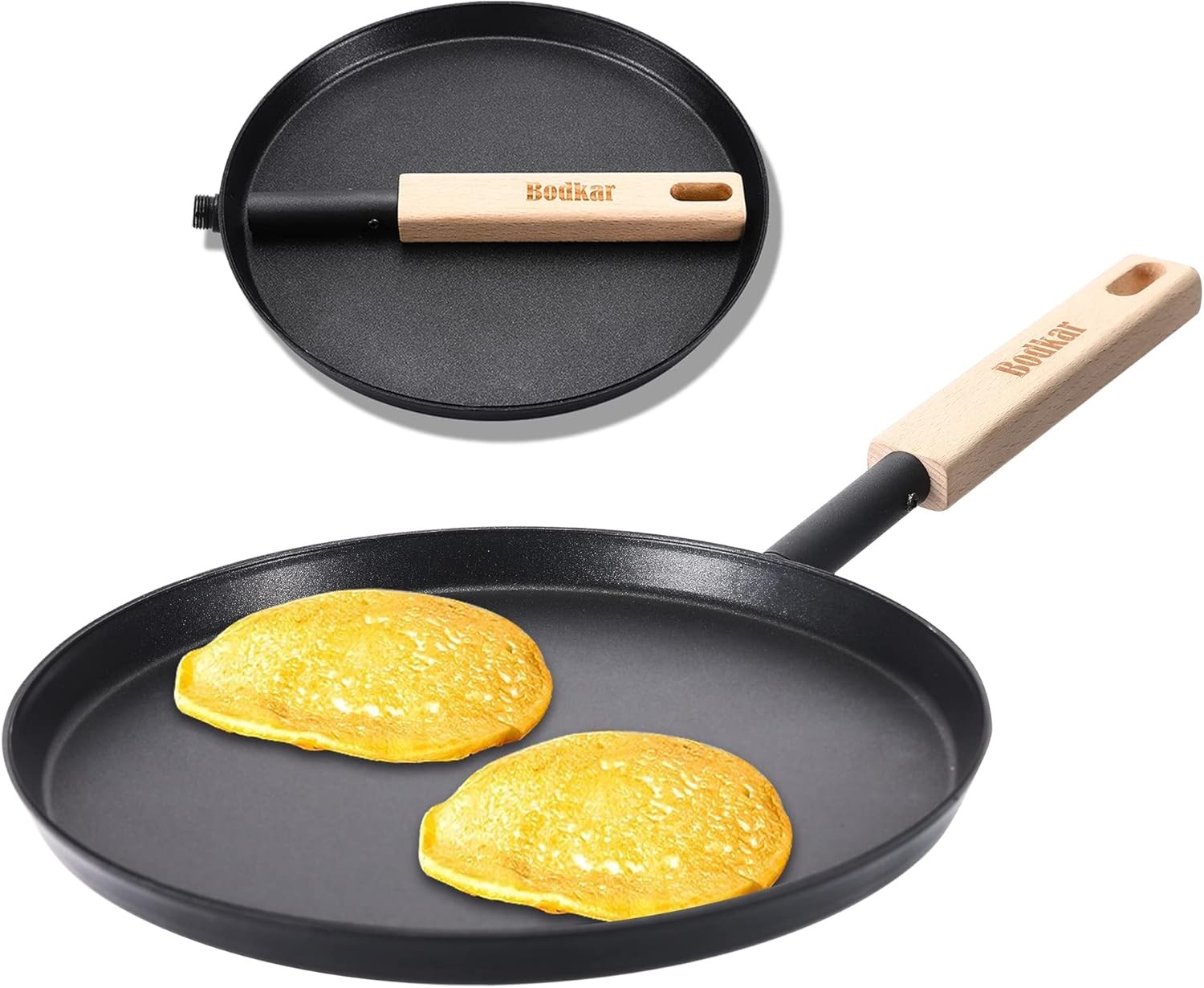 8inch Frying Pan Skillet Flat Crepe Pan,Lightweight Grill Pan with Wooden Handle