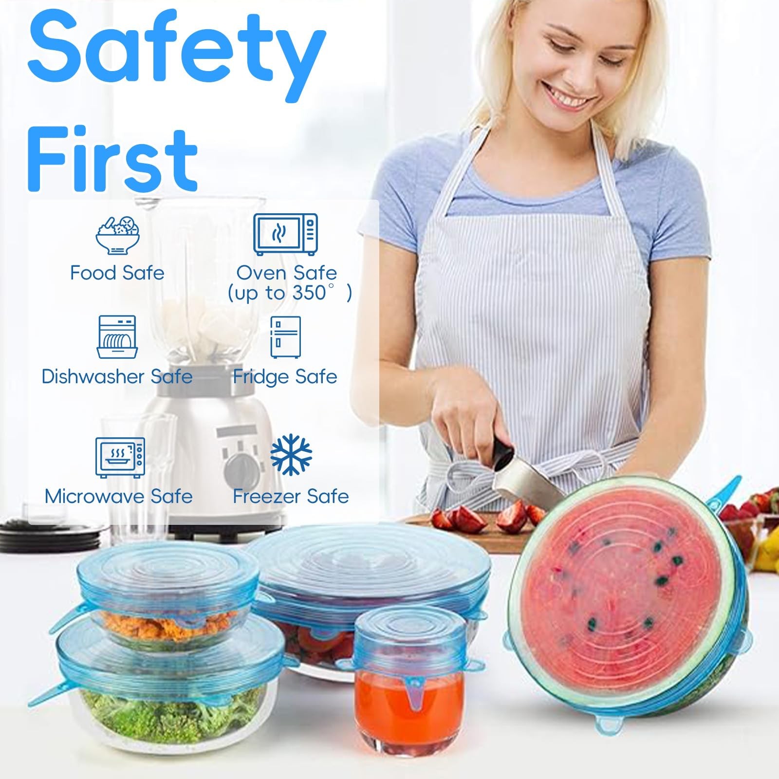 12PCS Silicone Stretch Lids for Food Storage, 6 Specifications of Reusable