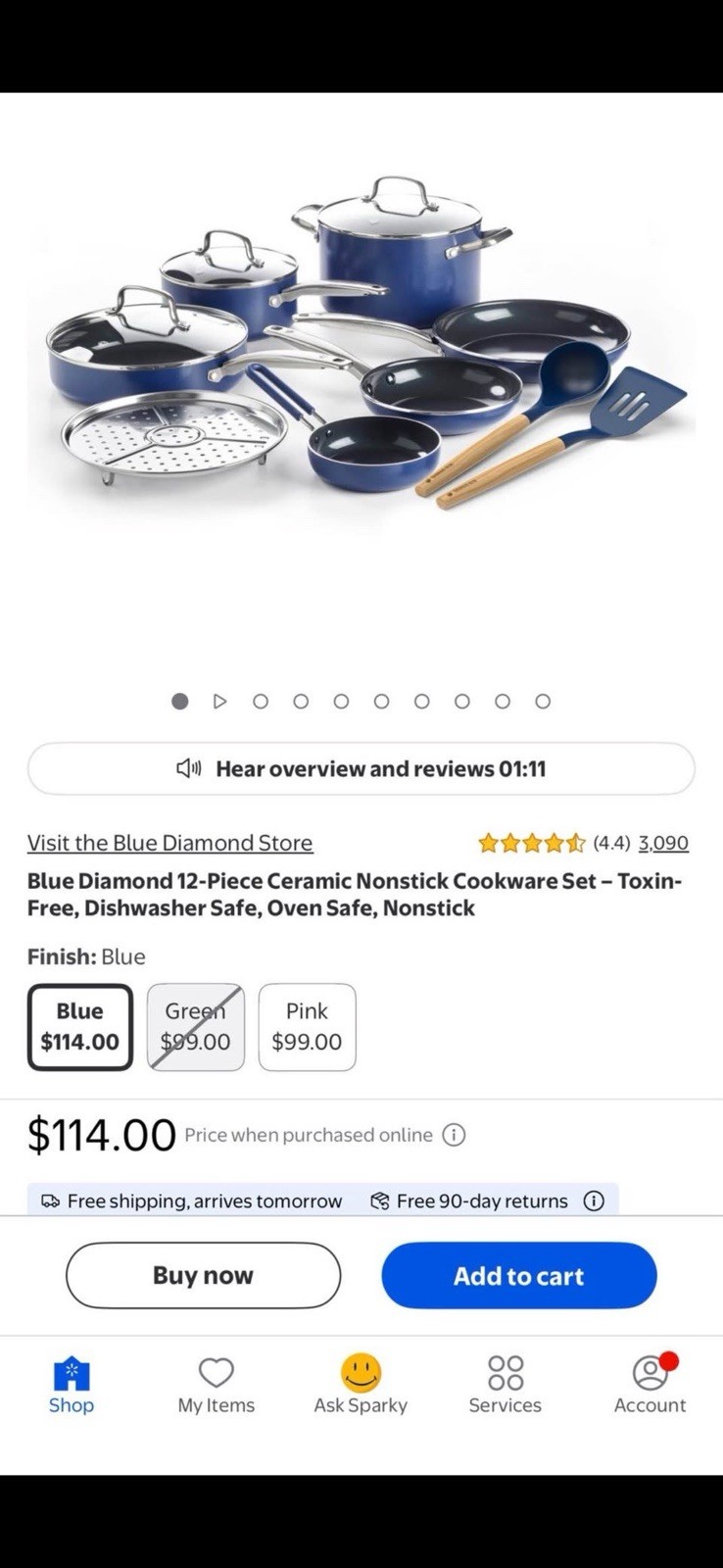 Blue Diamond 12-Piece Ceramic Nonstick Pan Set Blue Induction Dishwasher Safe