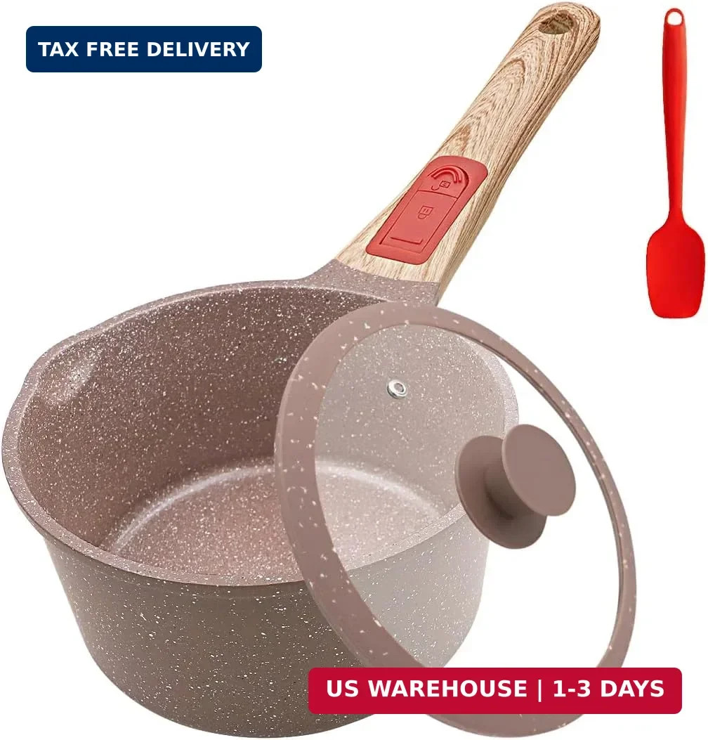AIKENBBKK 1.5 Quarts Ceramic Nonstick Saucepan with Lid, Small Sauce Pot with Po