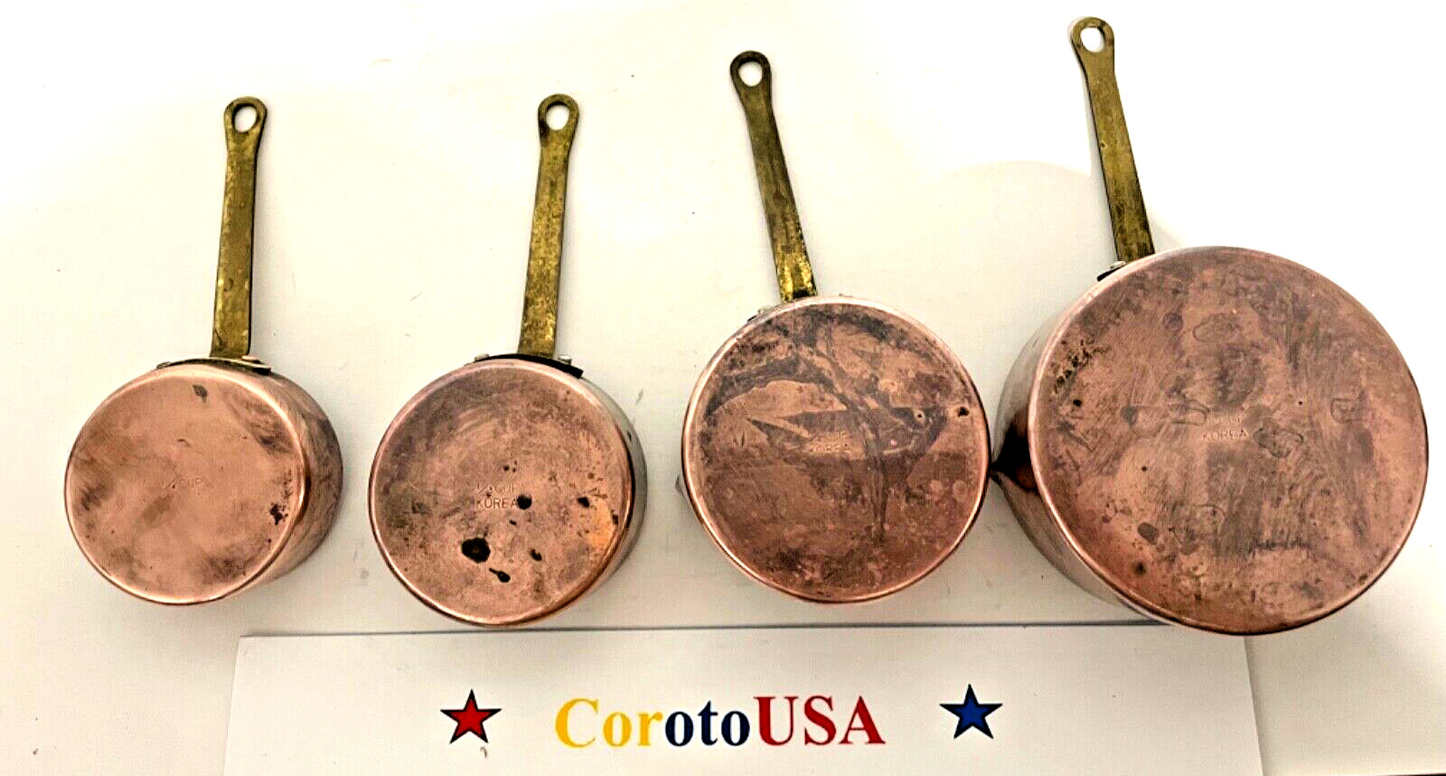 COPPER Measures Cups Nesting Lot of 4 – 1, 1/2, 1/3 & 1/4 Cup – Korea – Vintage
