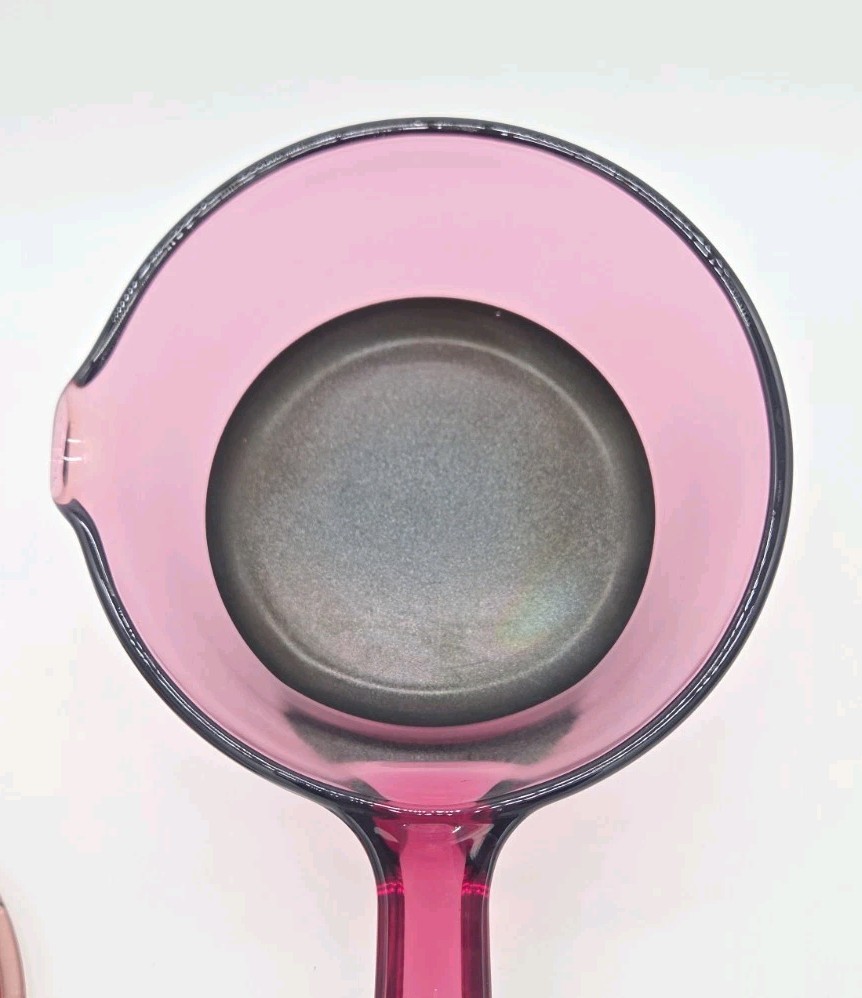 Vtg Corning Ware Vision Cranberry Glass 1L Sauce Pan Pot Teflon Bottom Pyrex Lid