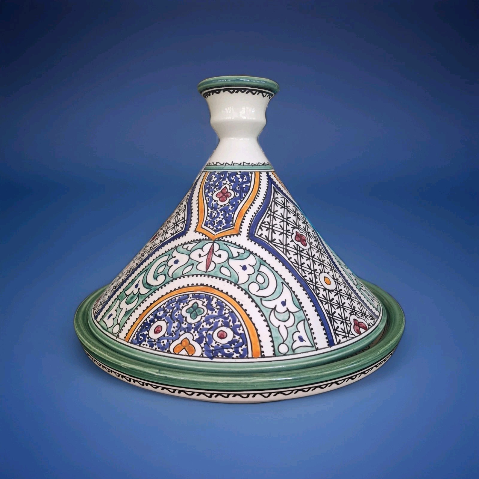 Large 11″ x 13 -7/8″ Serving Tagine Hand Painted Signed Beautiful