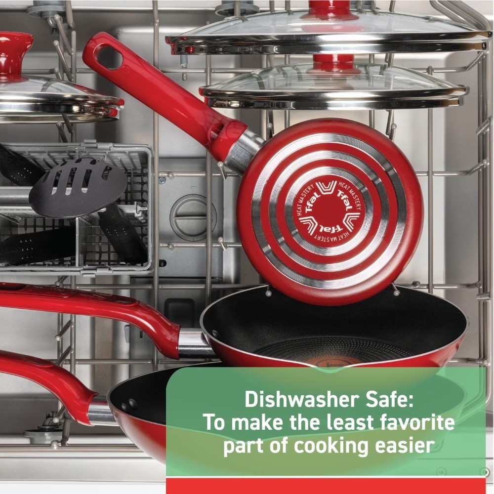 Easy Care, 20 Piece Non-Stick Pots and Pans Cookware Set, Red