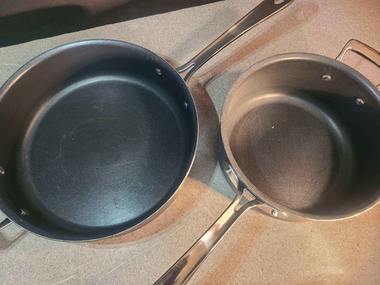 LOT 2 ALL CLAD Nonstick Bonded Aluminum Cookware 3 qt & 4 qt Sauce & Saute Pan