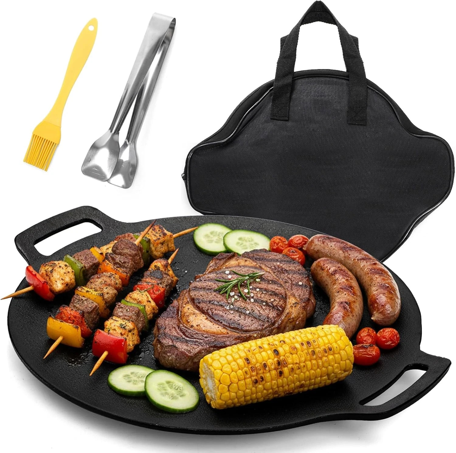Korean BBQ Grill, Nonstick round Griddle Pan with Bag, 12 Inch 6 Layer Coating B