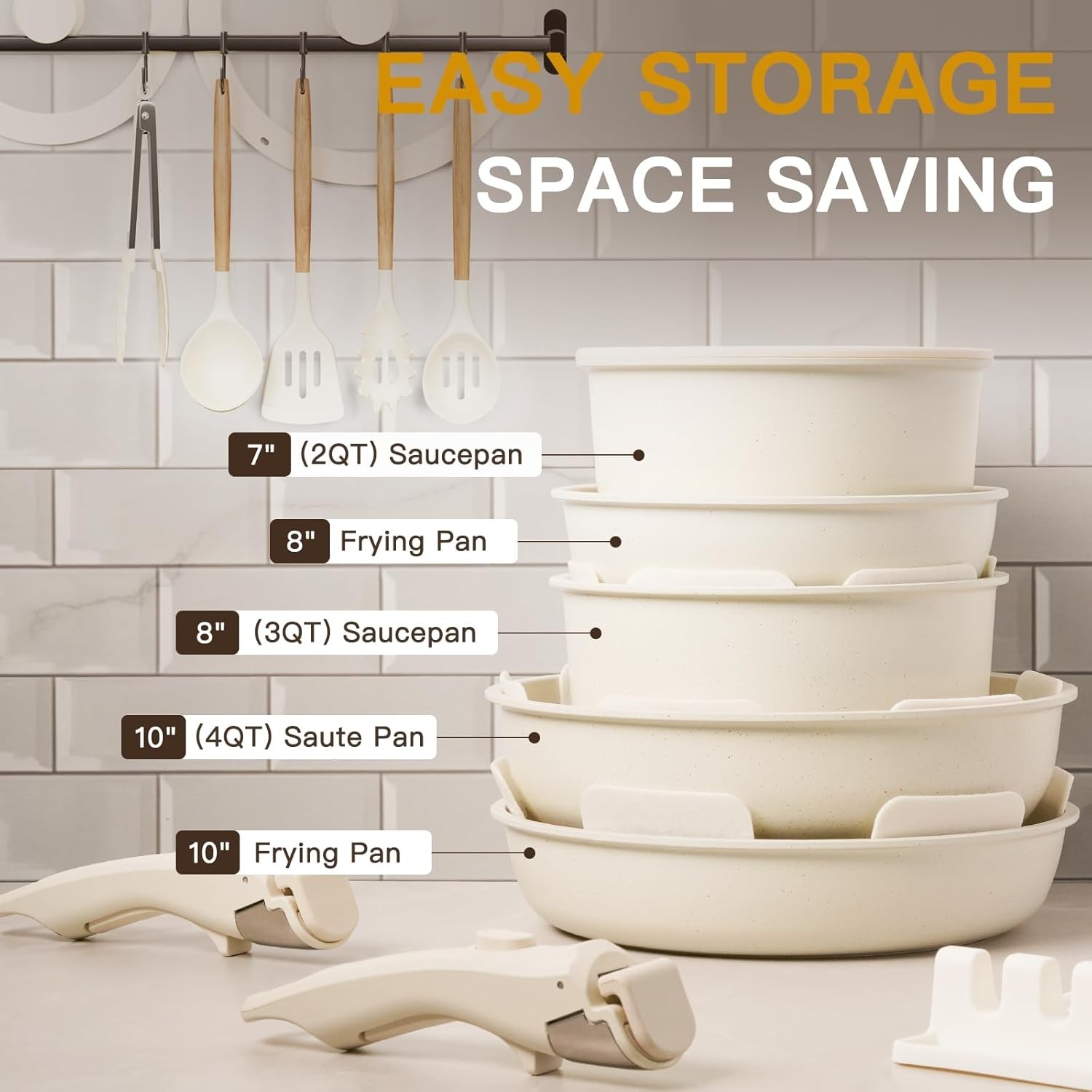 Ceramic Nonstick Cookware Set Pots Pans with Detachable Handle 21 Pcs Oven Safe