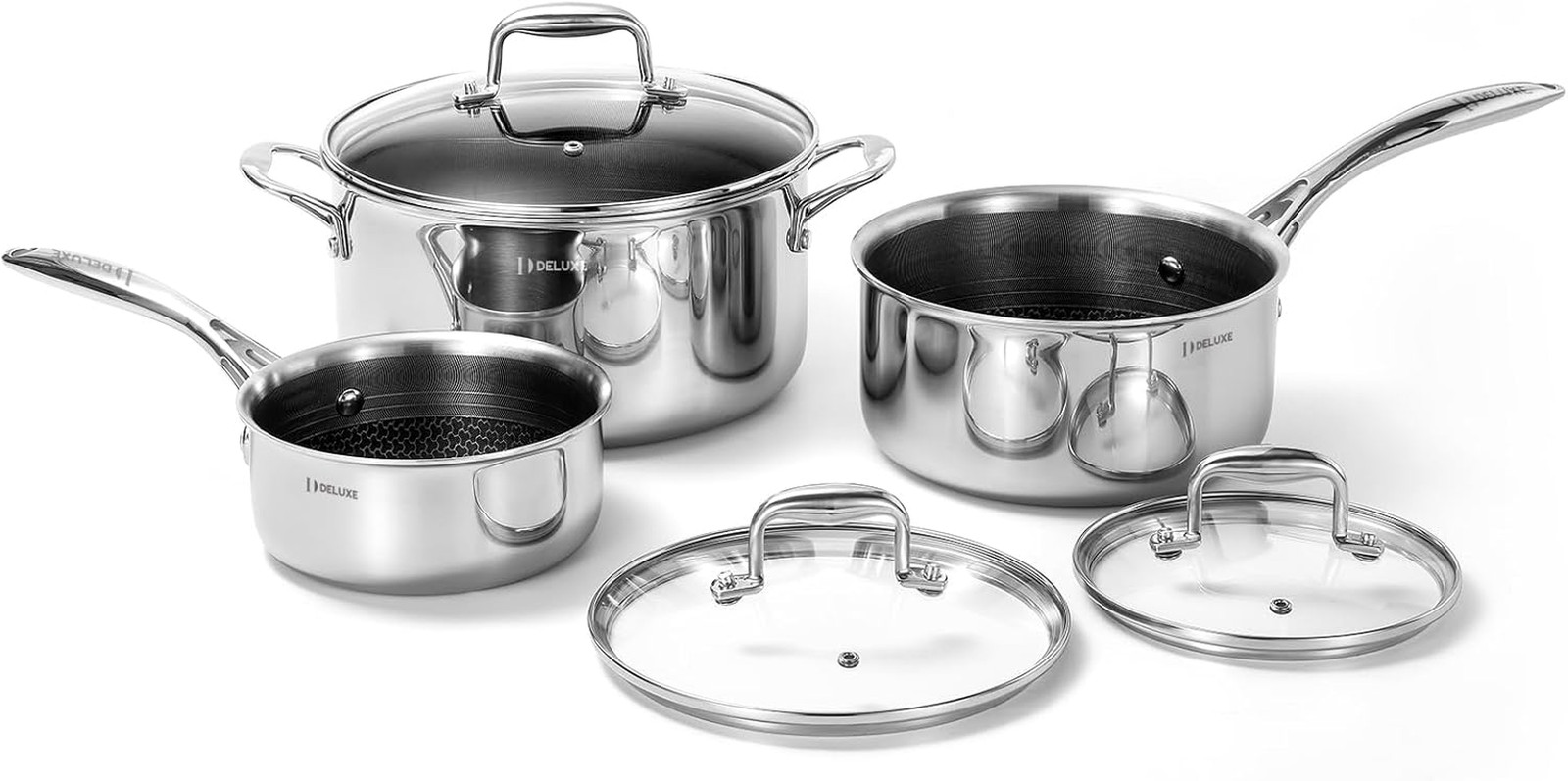 6-Piece Hybrid Ceramic Nonstick Pot Set with Glass Lids & Stay-Cool Handles