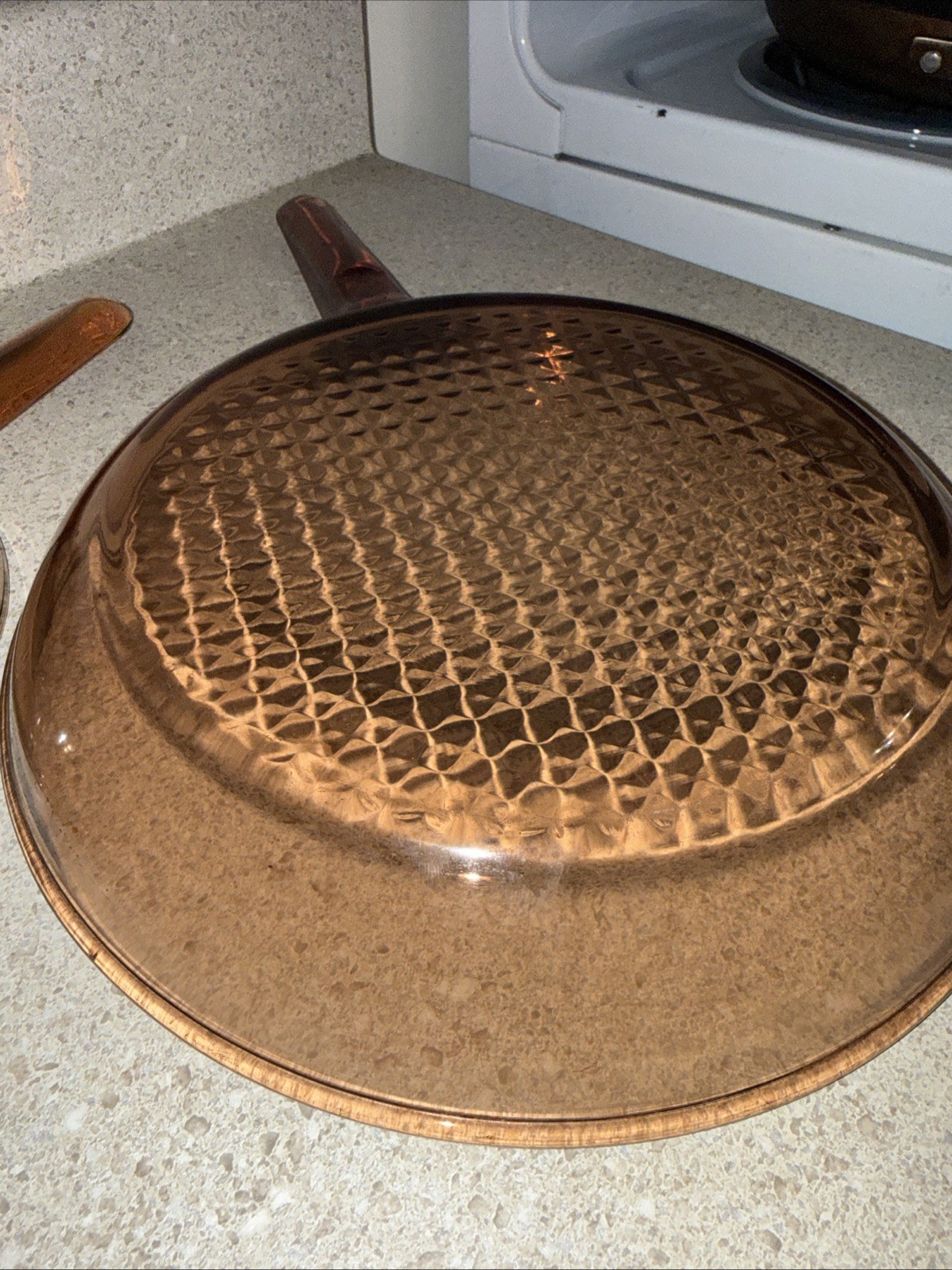 2 -Corning Ware Visions Amber Pyrex Glass 10 & 7″ Waffle Bottom Fry Pan Skillet