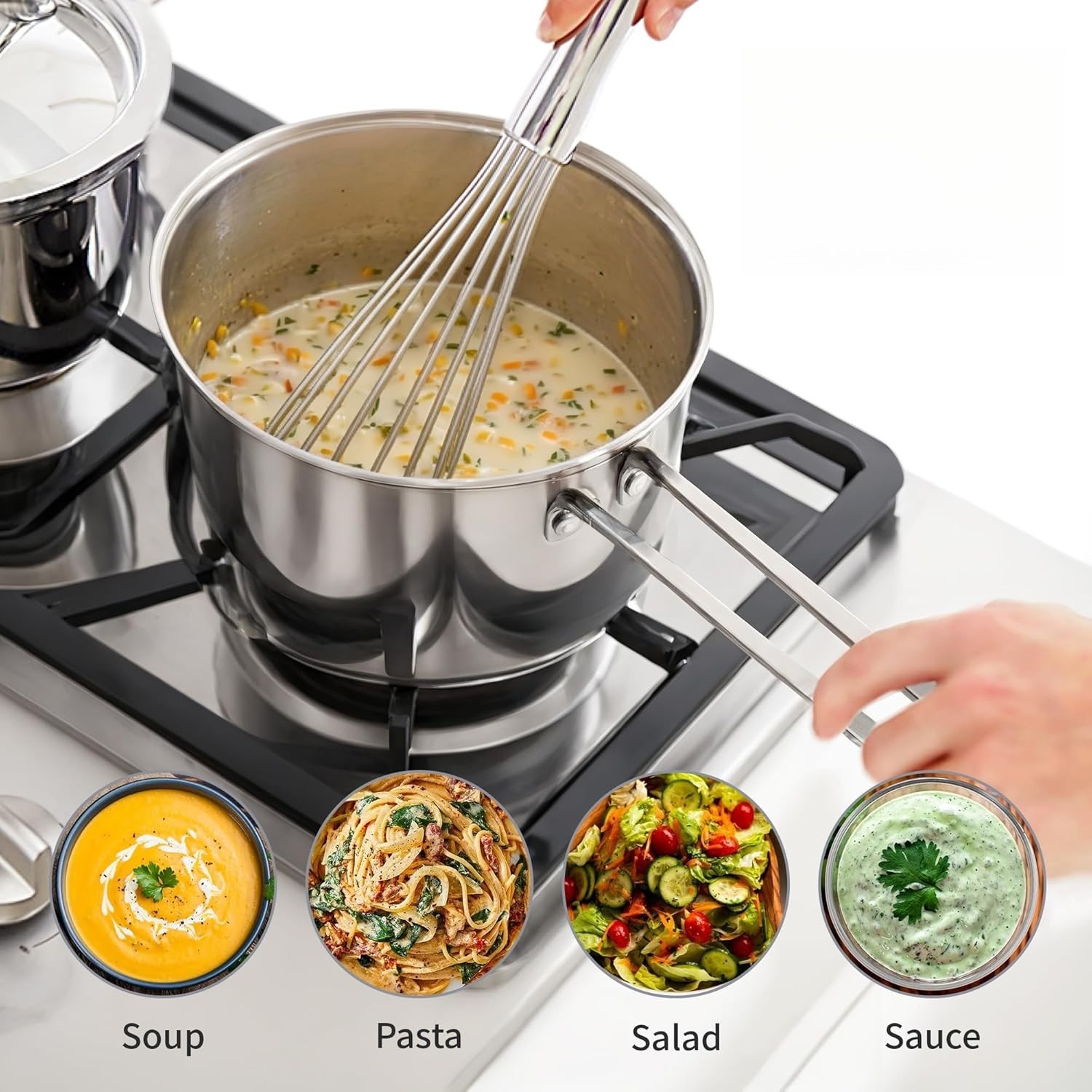 2 Quart Tri-ply Stainless Steel Saucepan with Glass Lid, Induction Sauce Pan