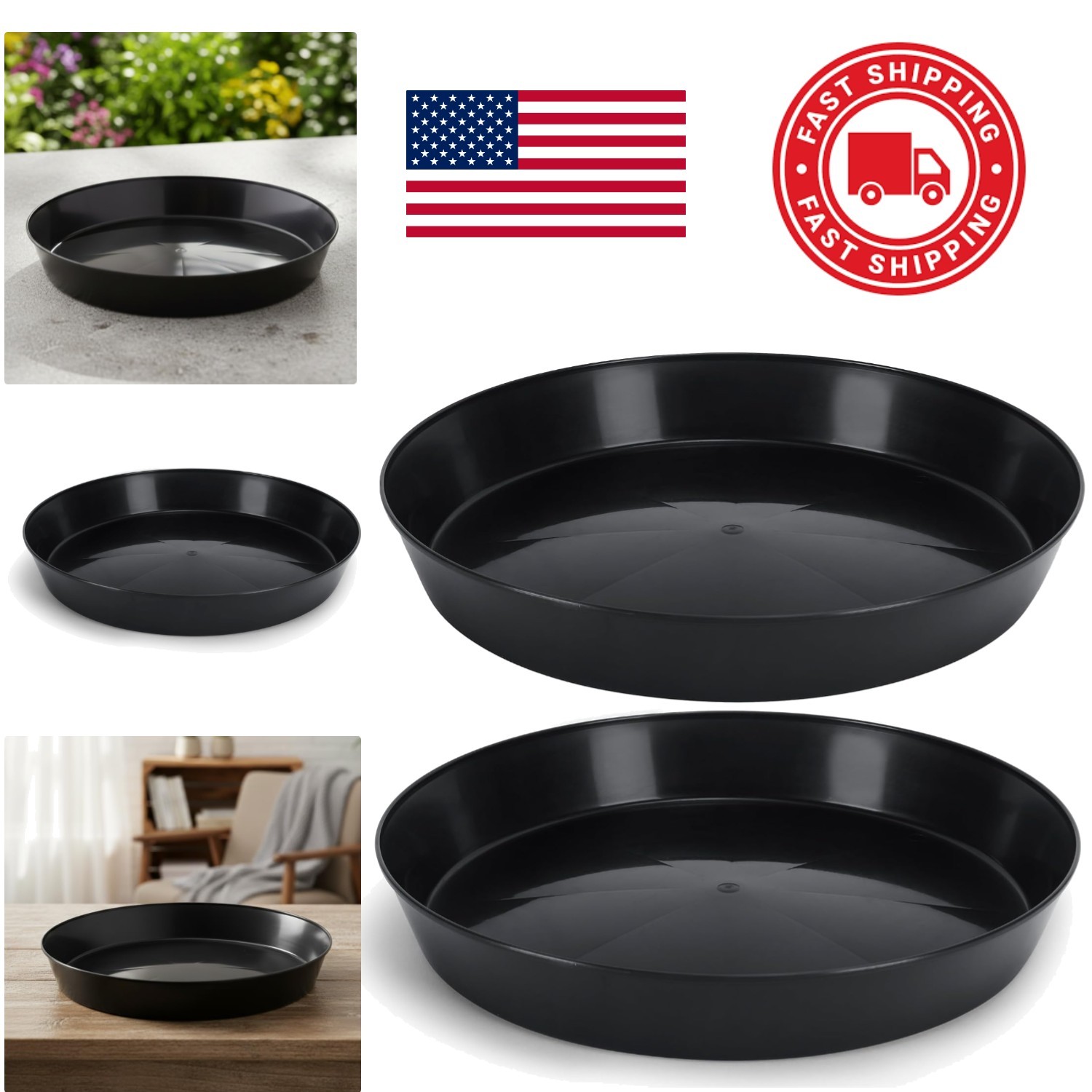 Polypropylene Flower Pot Tray 21 Inch Black Classic Finish Lightweight Durable