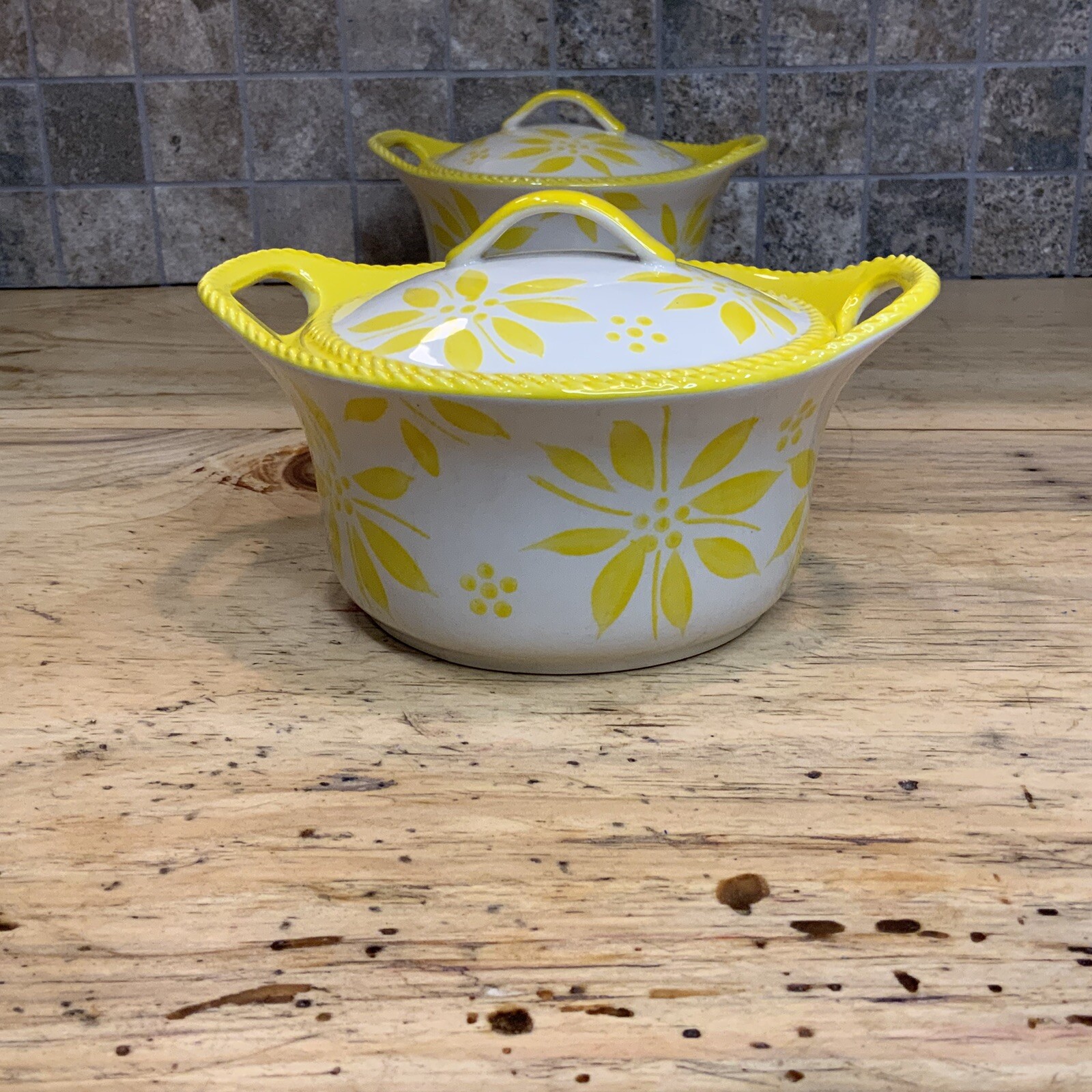 Temptations Old World Yellow Floral 16oz Mini Casserole Crock w/ Lid