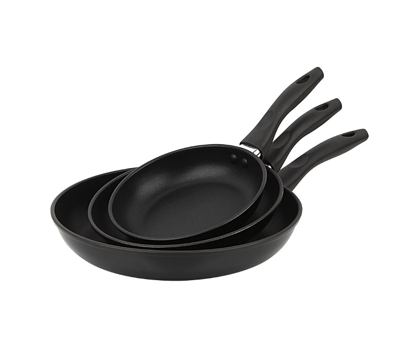 3 Piece Nonstick Aluminum Skillet Set Black Finish Cookware Collection