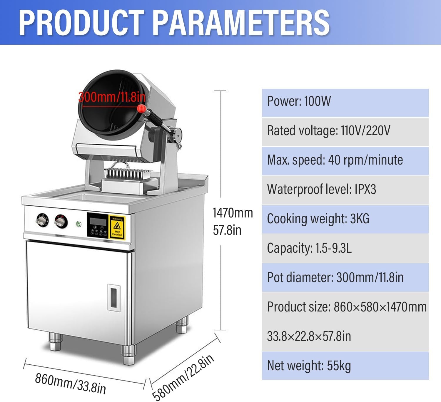 Automatic Commercialdrum Stir Fry Machine Countertop Cooker 110V & Water Spray