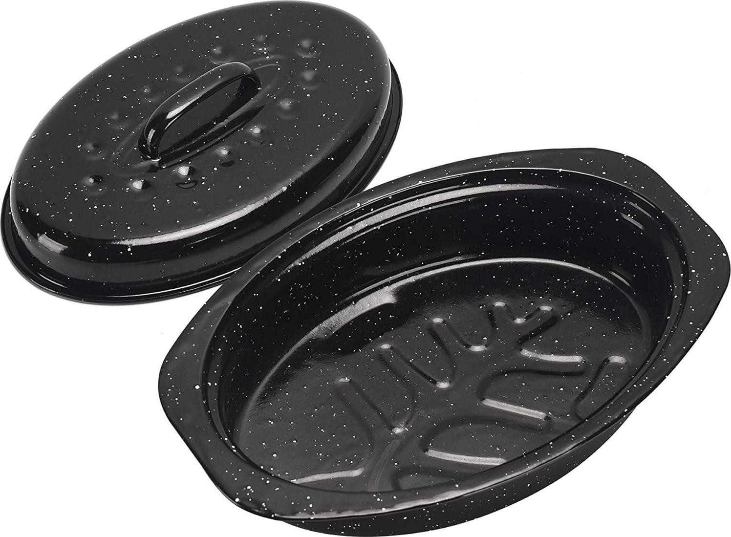 Covered Oval Roaster, 13 Inches, Black