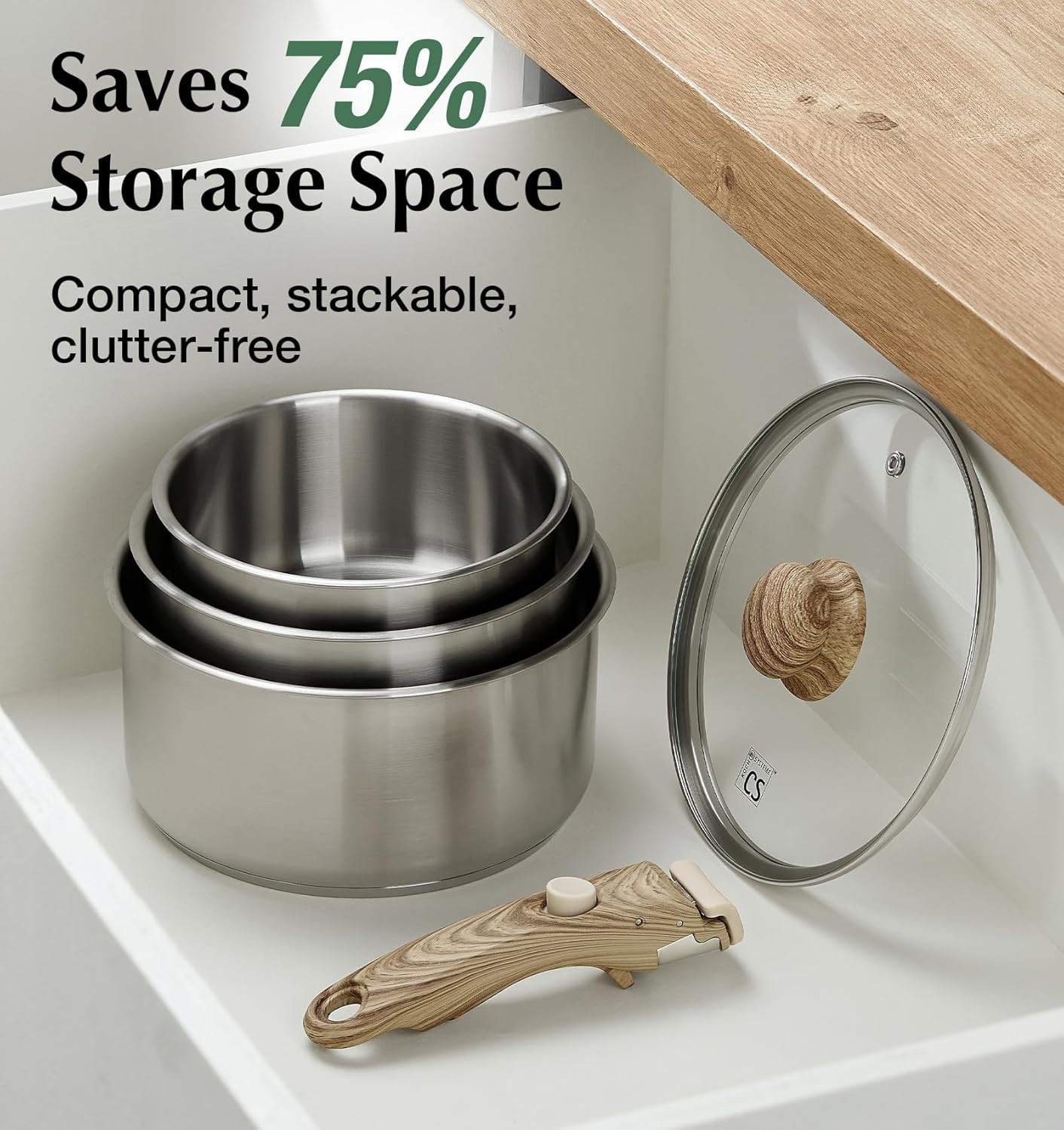 Stainless Steel Saucepan Set 1.5QT & 2QT & 3QT, Stainless Steel Pot with Removab