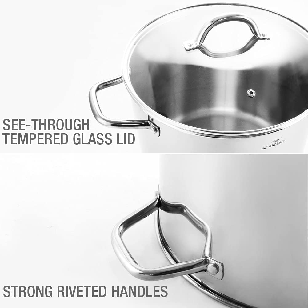 16 Quart Nickel-Free Stainless Steel Stock Pot with Glass Lid – Elegant Cooking
