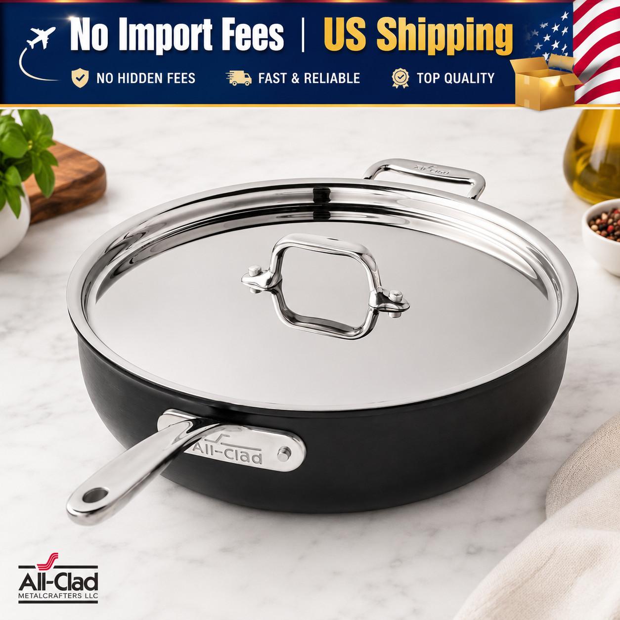 All-Clad NS Pro Nonstick Essential Pan 6 Qt w/ Lid Induction Oven Safe