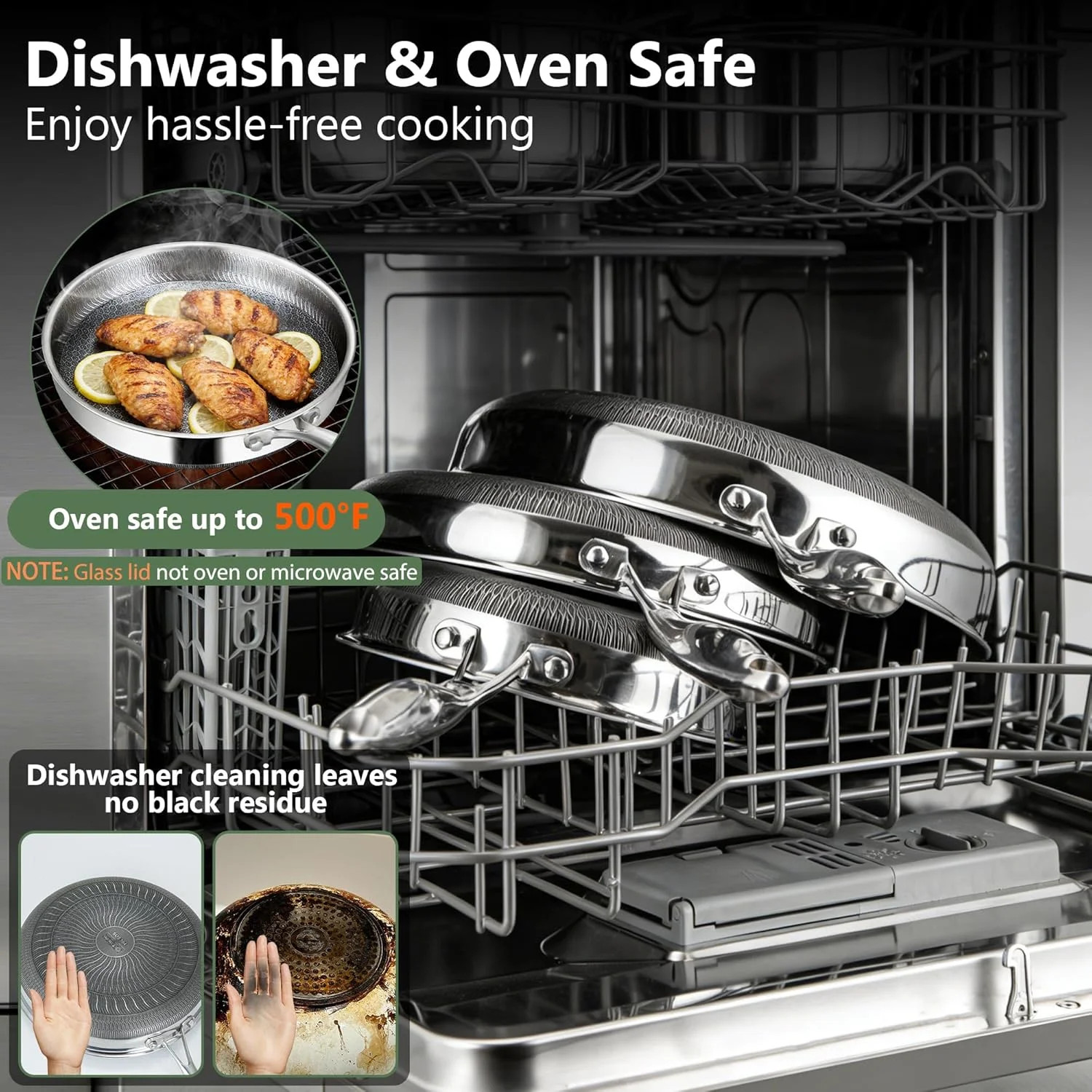 Non Stick Frying Pans, 12-inch with Lid, Hybrid Frying Pans Nonstick Stainless S