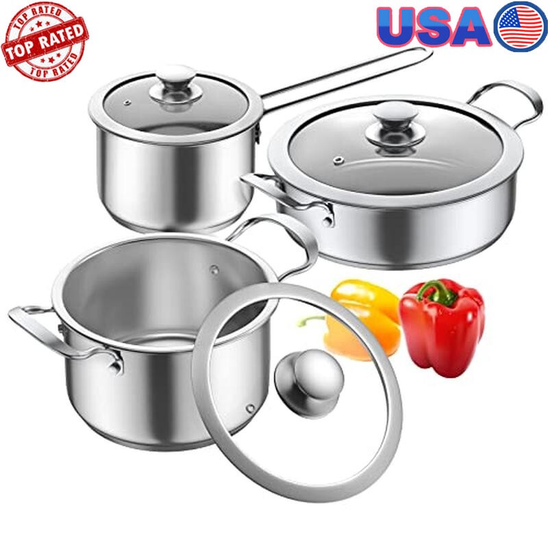 6 Piece Nonstick Stainless Steel Cookware Set Induction Electric Gas Compatible