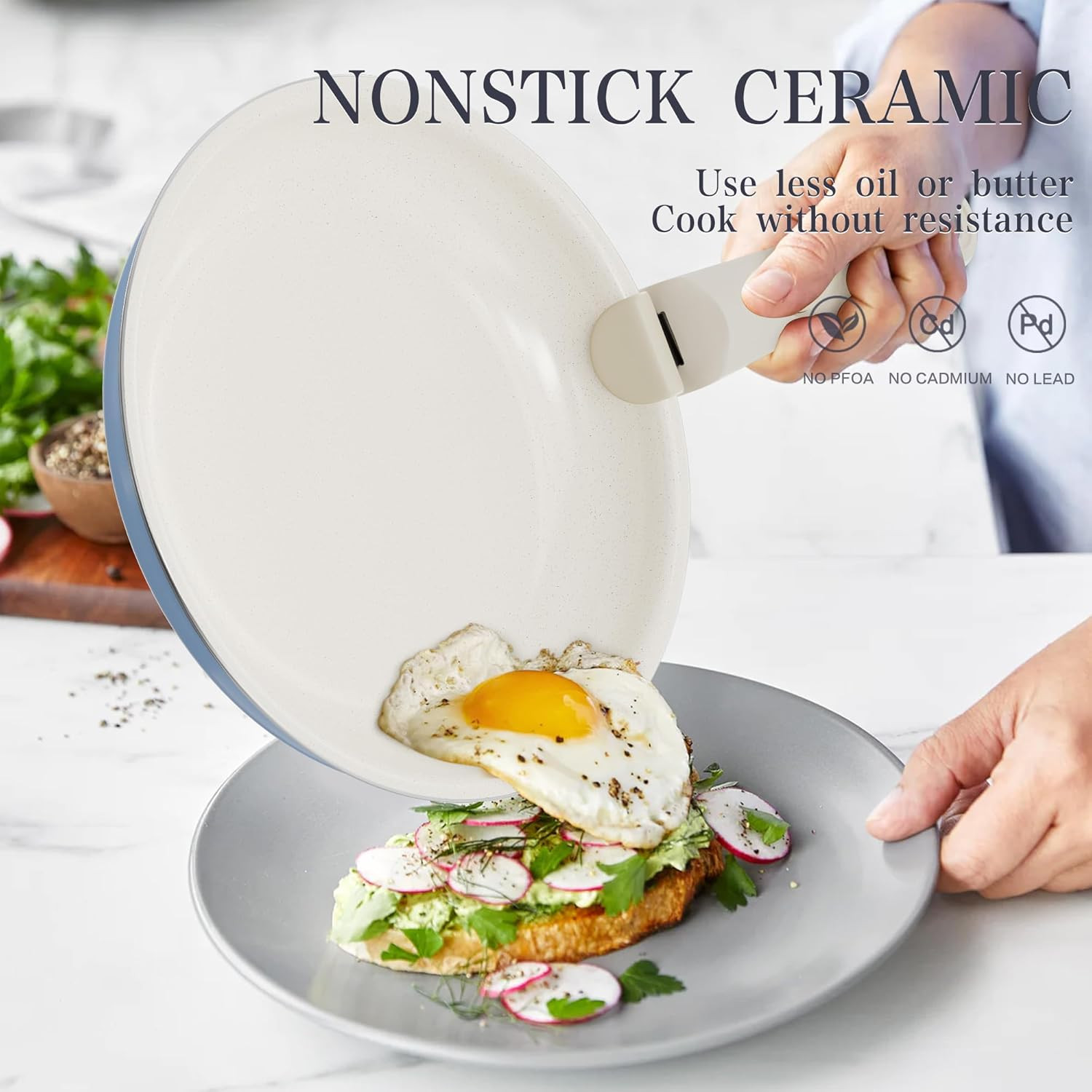 Ceramic Nonstick Pots and Pans Set with Removable Handles for Easy Cooking