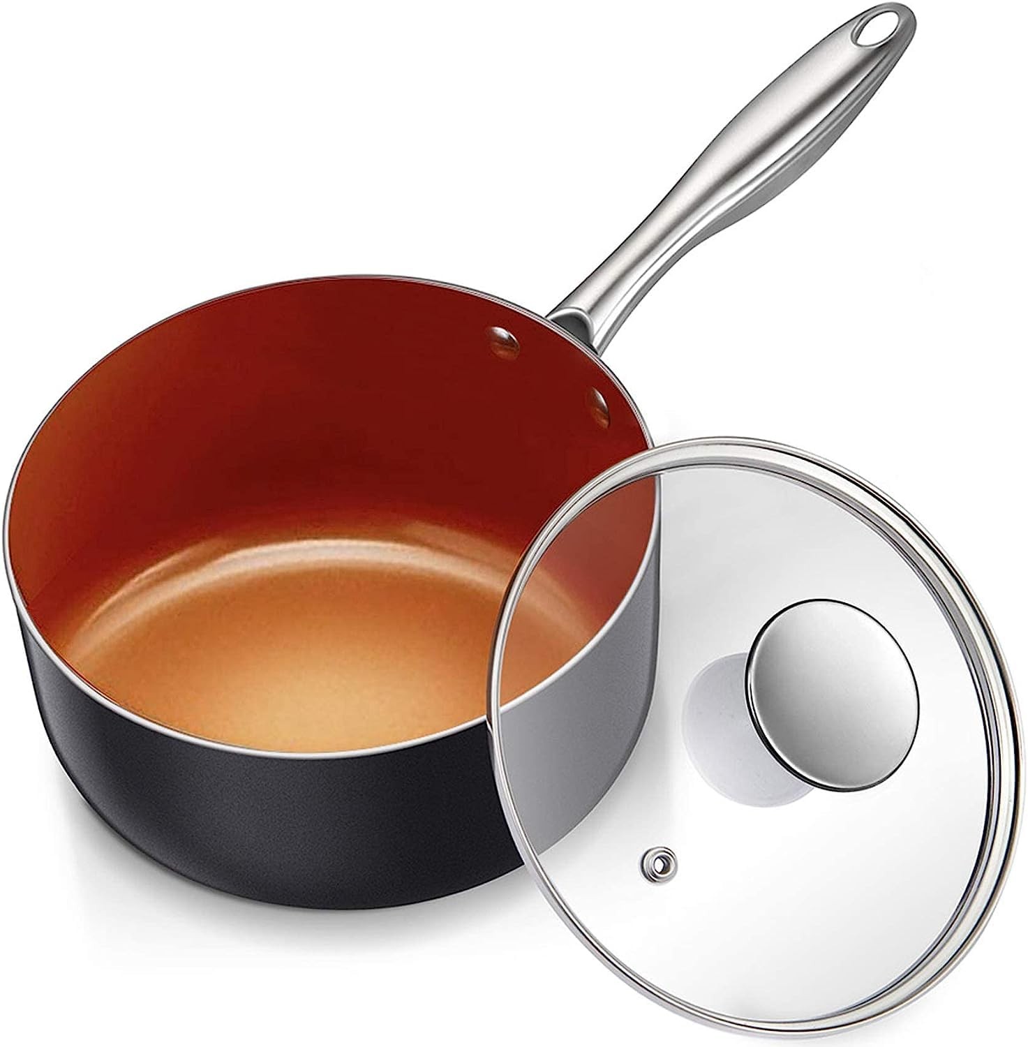 1 Quart Nonstick Ceramic Saucepan with Lid – Ultra Durable Small Pot