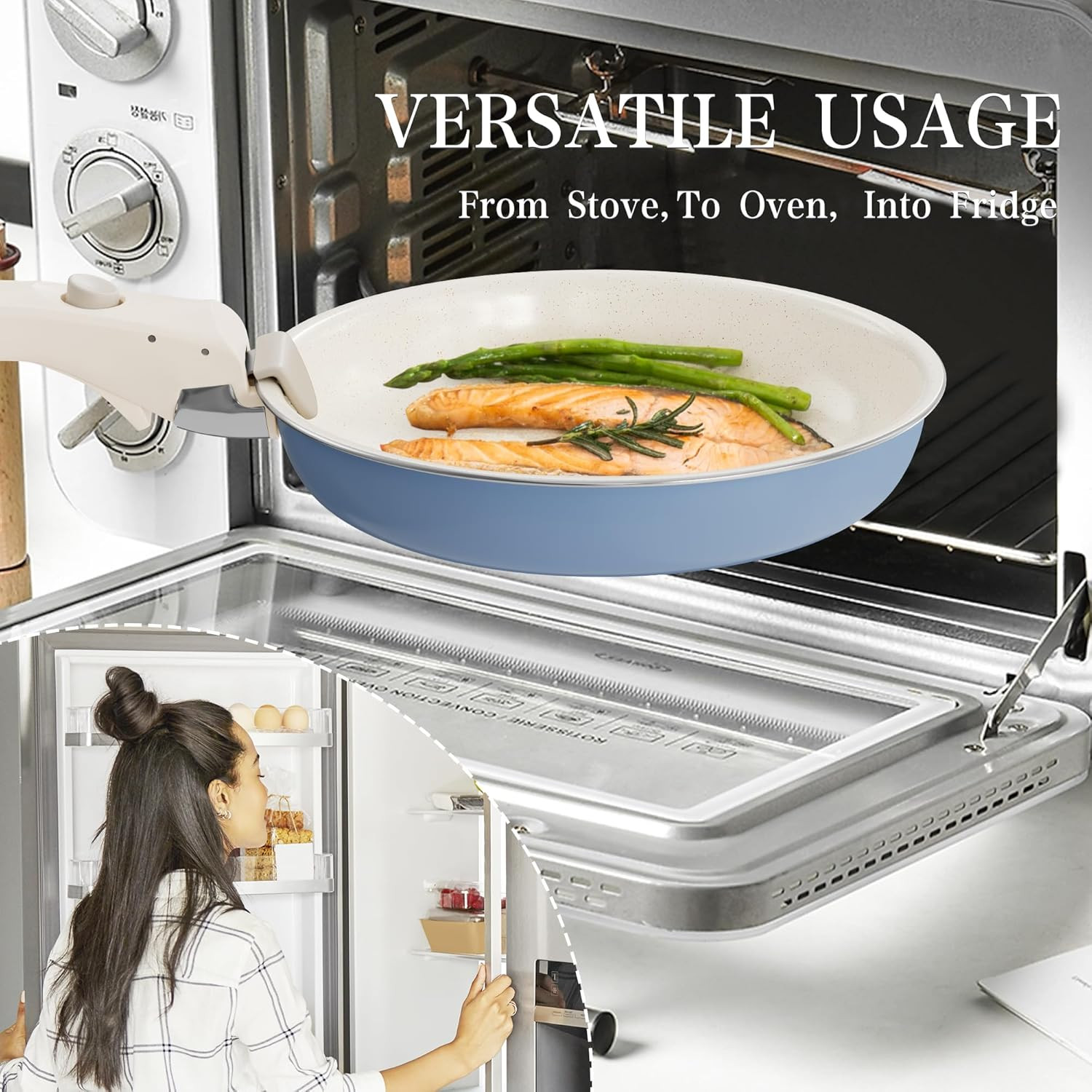 Ceramic Nonstick Pots and Pans Set with Removable Handles for Easy Cooking