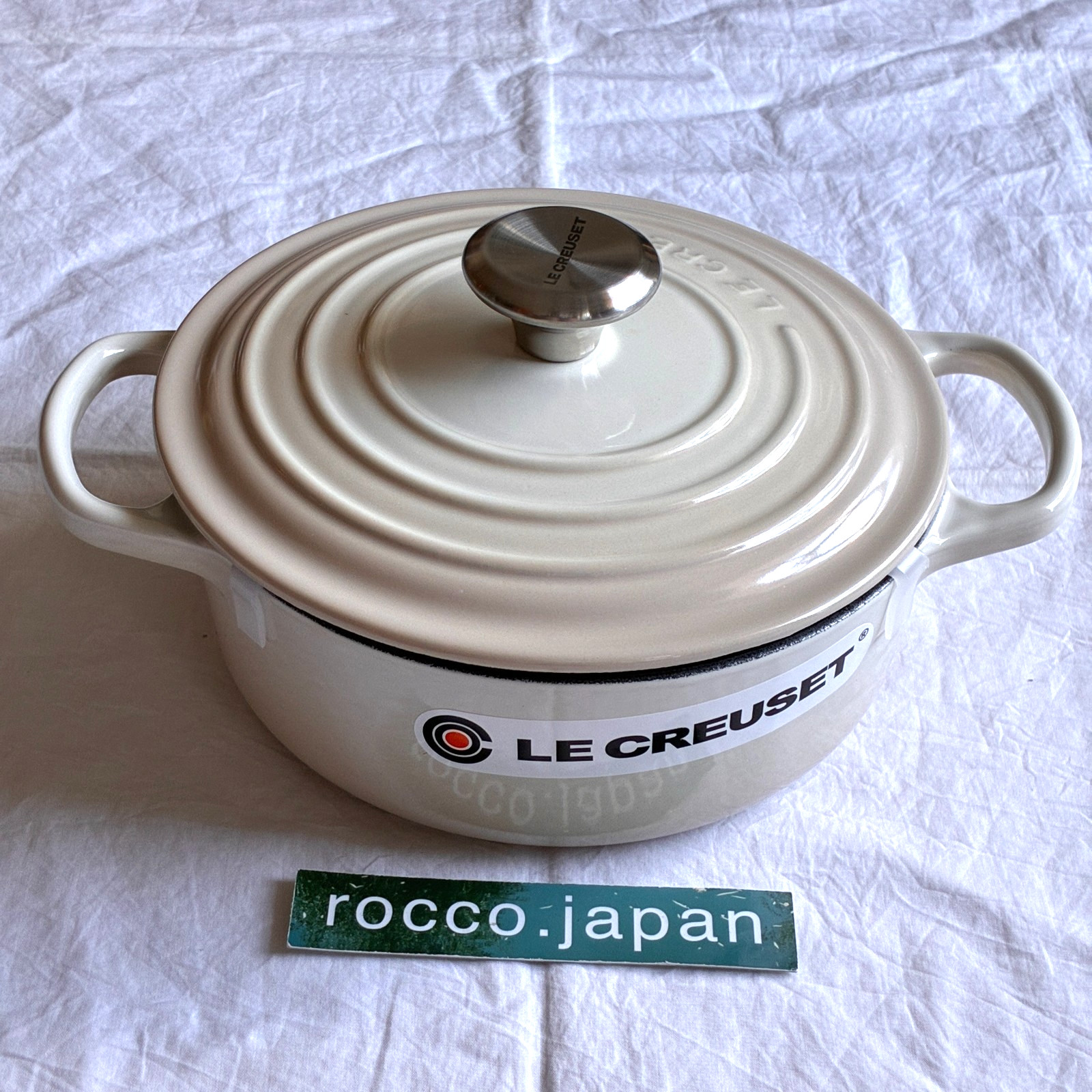 Le Creuset Cast Enamel Pot Cocotte Japonaise 18cm 1.5L Meringue Silver Knob