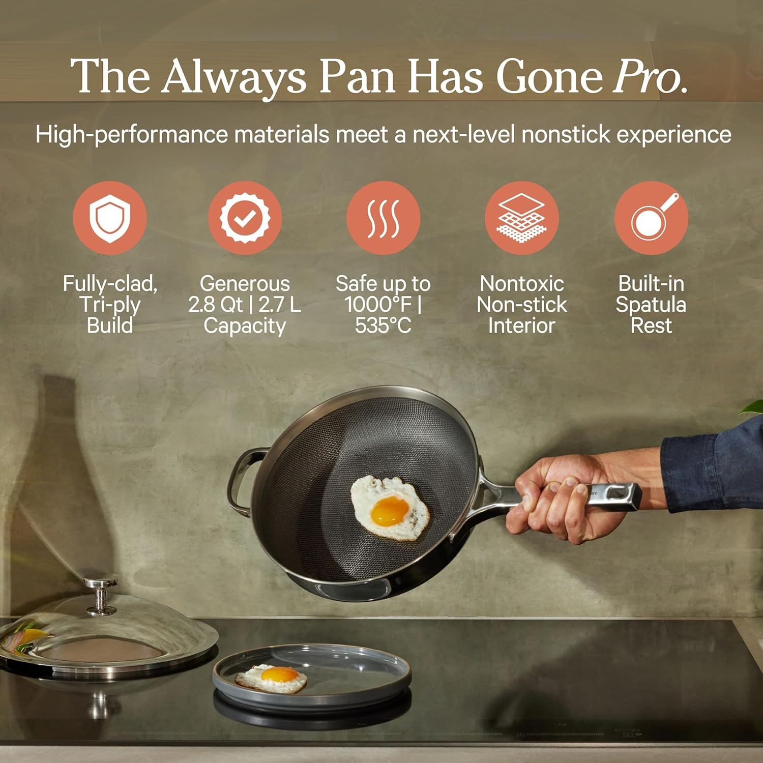Titanium Always Pan Pro – 10.6” Nonstick Skillet with Spatula – Chrome