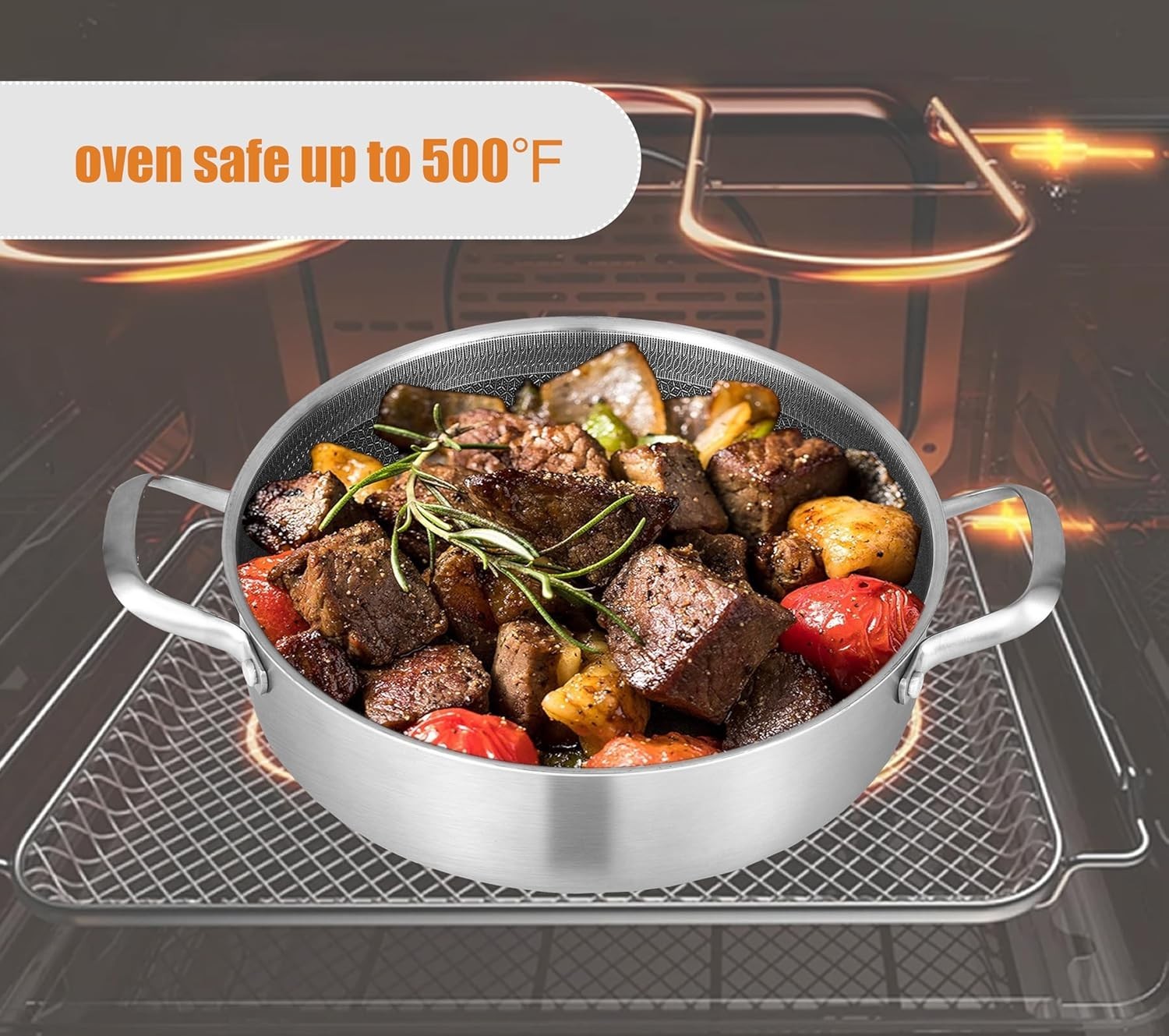 NEW 3QT Tri-Ply Stainless Steel Nonstick Saute Pan 10″ with Lid Induction Safe