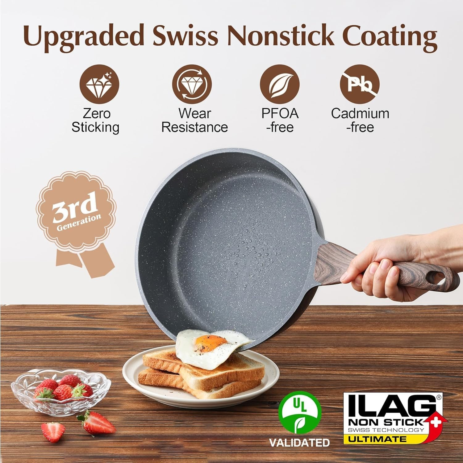 Nonstick Deep Frying Pan 10″ Inch/3.5QT Lid – Large Granite Stone Skillet Saute