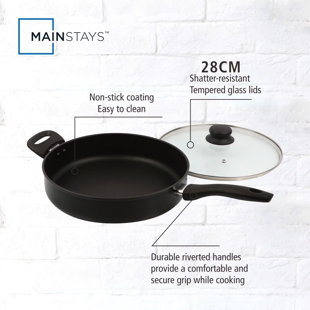 Large 28cm Non-Stick Jumbo Cooker Frying Pan with Glass Lid 4 Quart Multi-Use