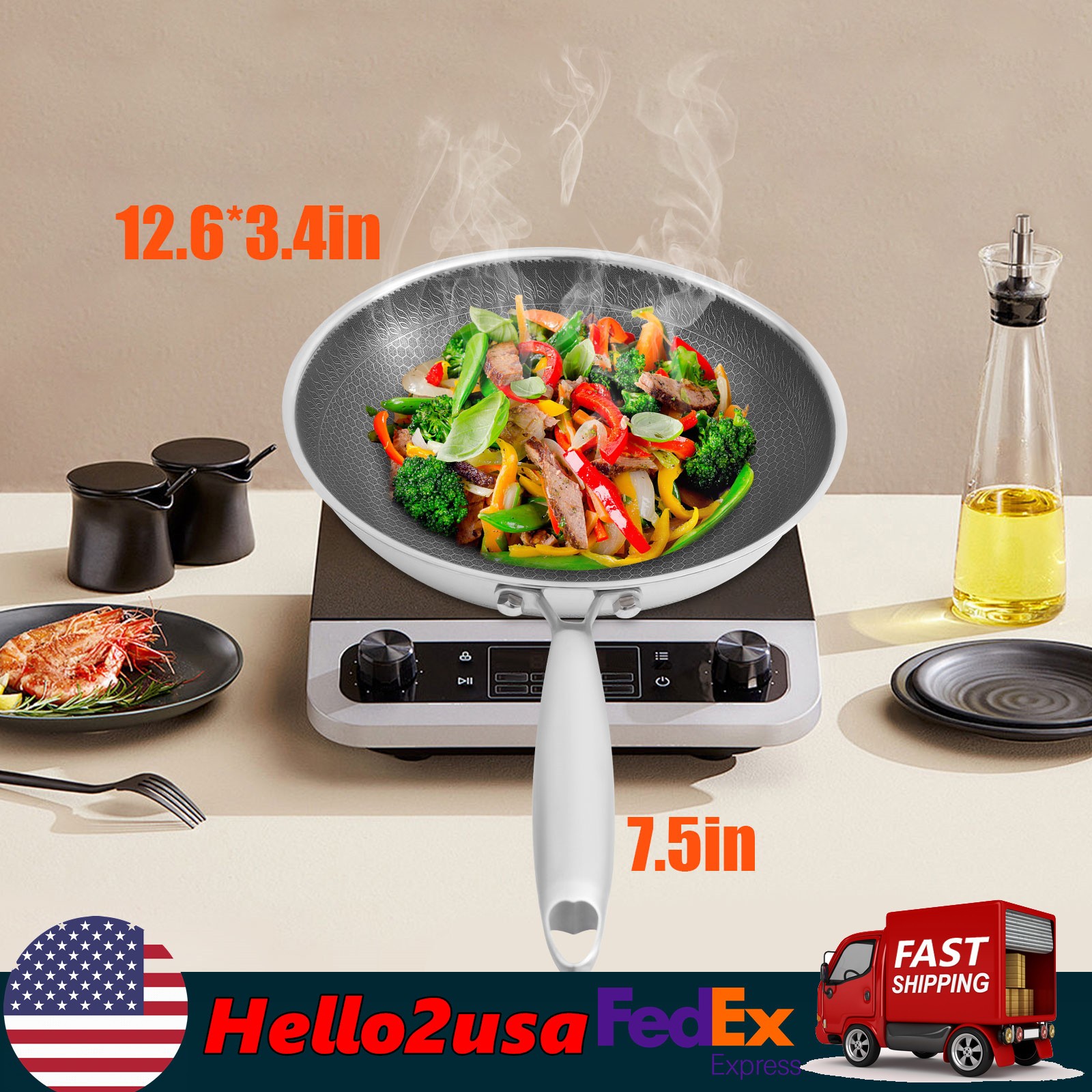 Honeycomb Wok, Stainless Steel Cooking Frying Pan, Stir-fry Pan 32*8.5cm