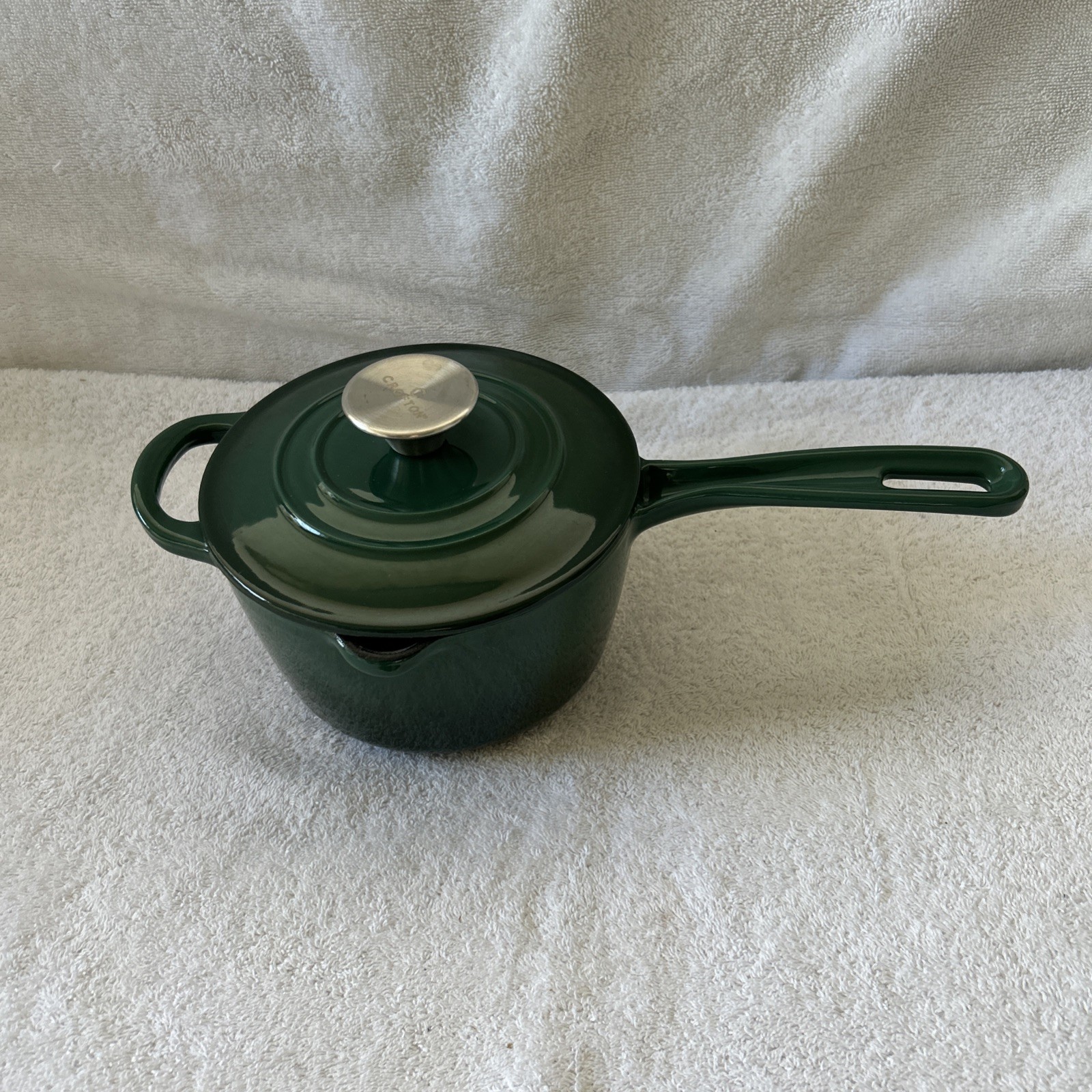 Crofton 1.75 Qt – 1.7 L Green Enameled Cast Iron Saucepan Pot With Lid No chips