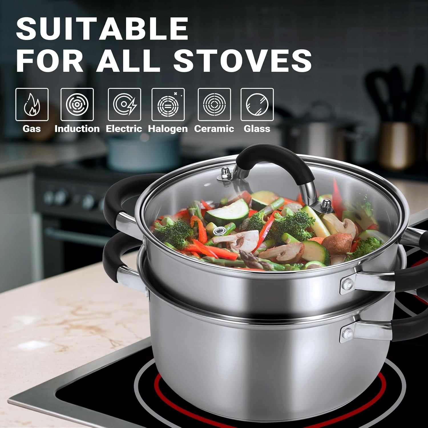 3.2QT Steamer for Cooking – Stainless Steel Steam Pot with Steamer Basket, Co…