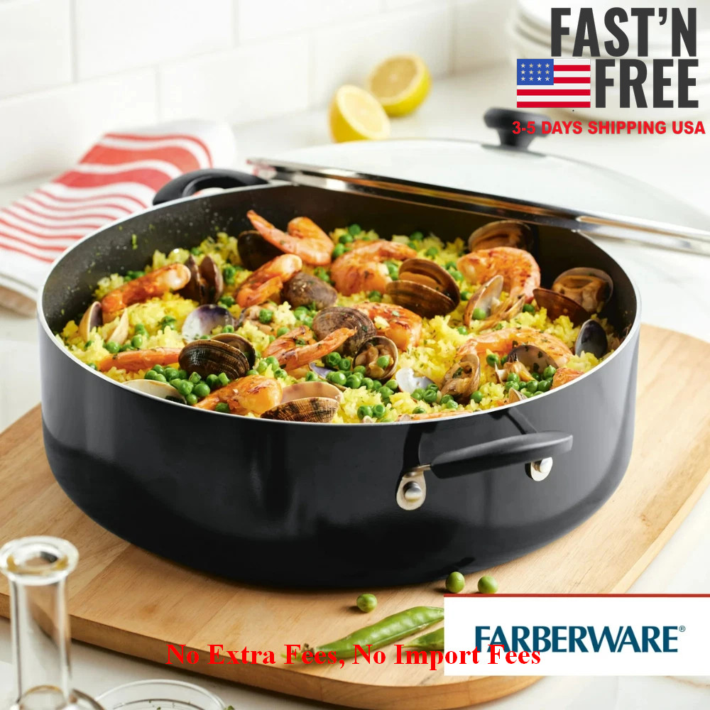 Farberware 14″ Nonstick Family Pan with Glass Lid Aluminum Jumbo Cooker, Black