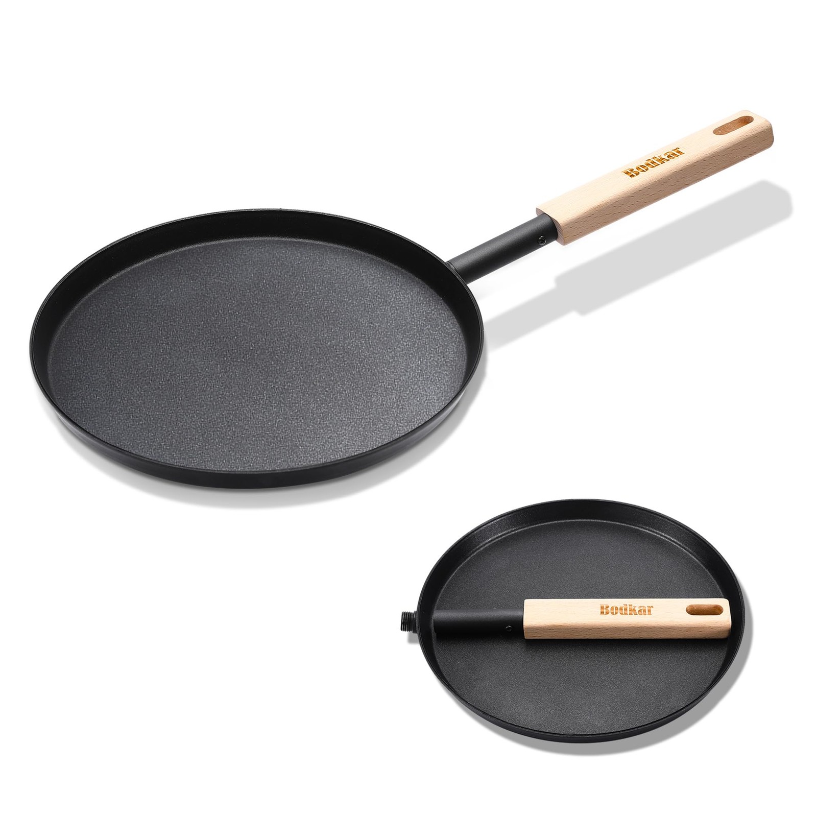 Frying Pan Skillet 8inch Flat Griddle Pan Lightweight Grill Pan With Wooden Hand