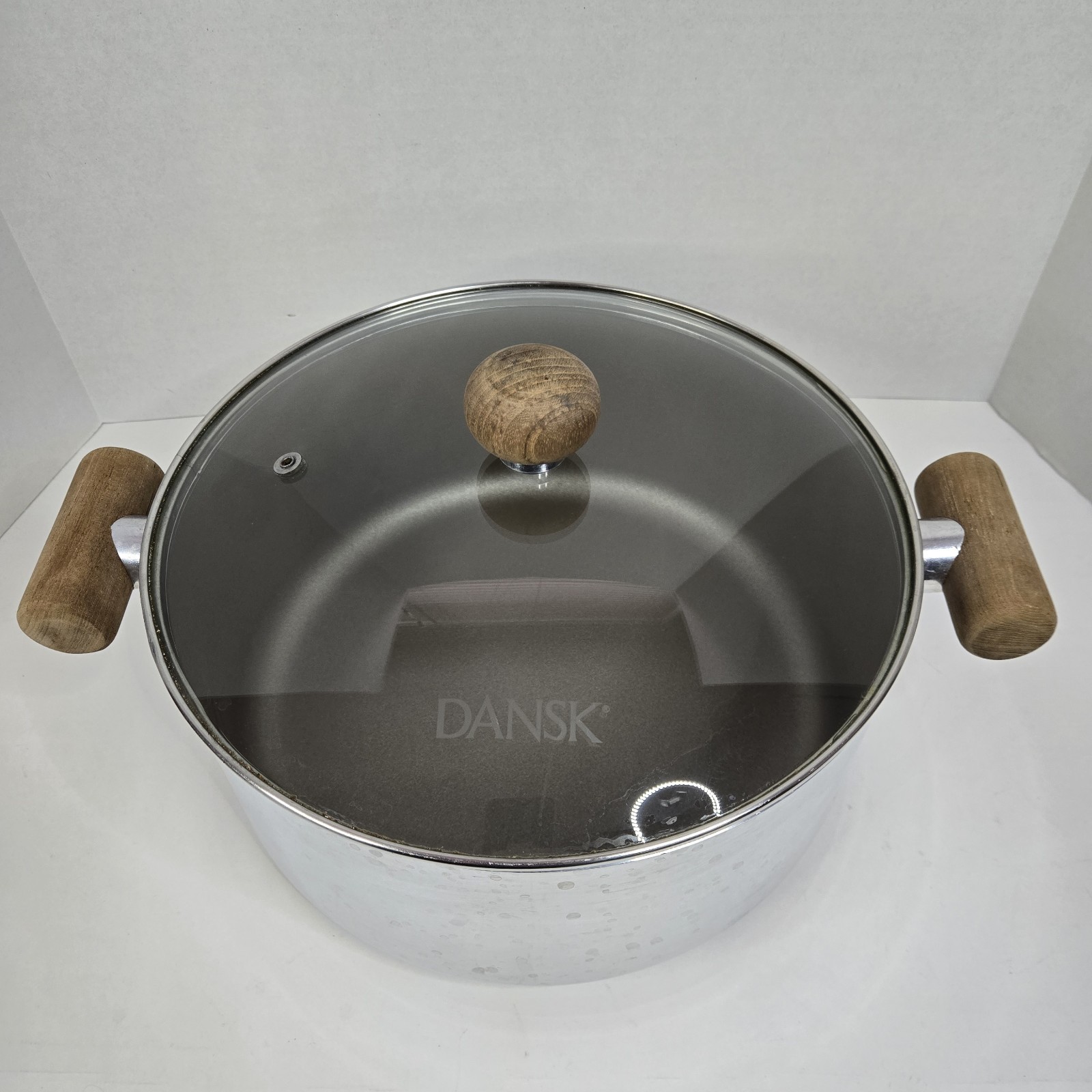Vintage Dansk Gourmet Designs 7QT Stock Pot – 10.5″ Wood Handles & Glass Lid