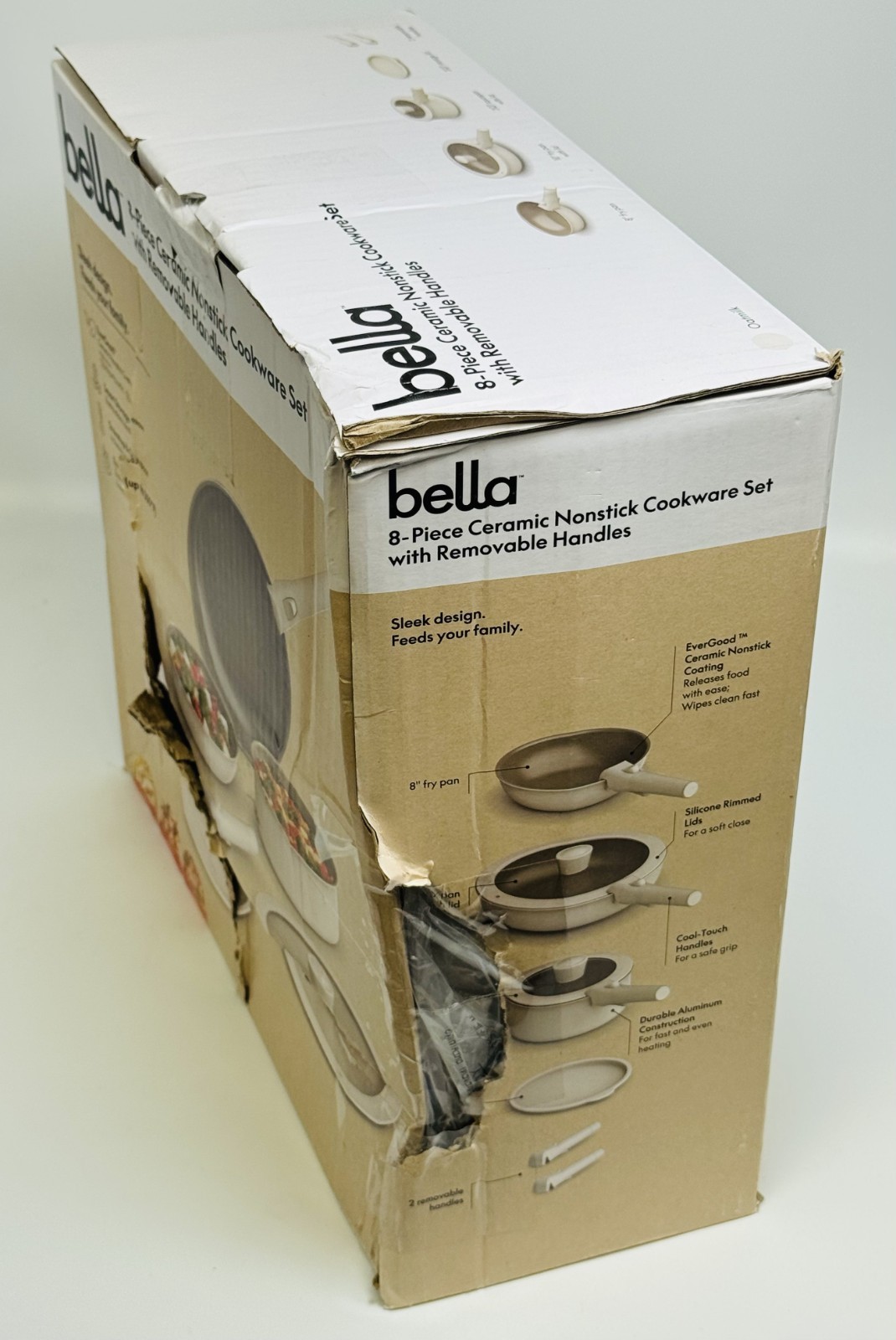 Bella Housewares 8pc Ceramic Nonstick Cookware Set – Oatmilk *NEW Damaged Box*