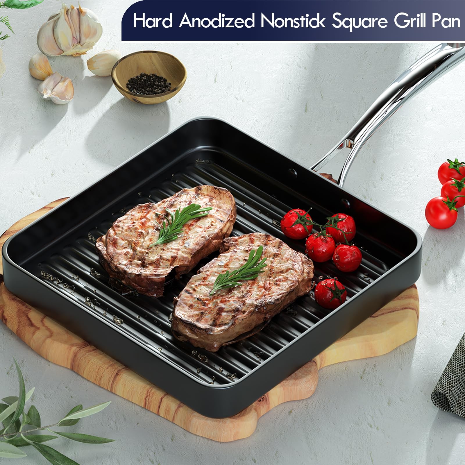 Cooks Standard 11-Inch Square Nonstick Grill Pan For Stovetop 02540