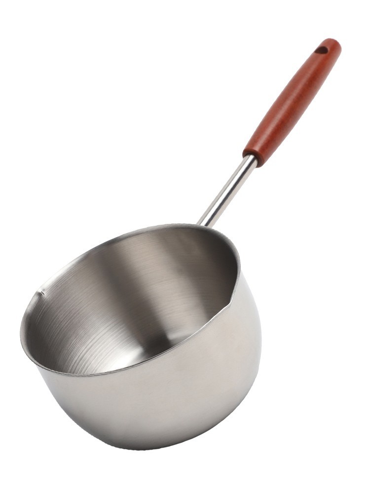 Compact 300ml Stainless Steel Frying Pan with Extended Wooden Handle Design